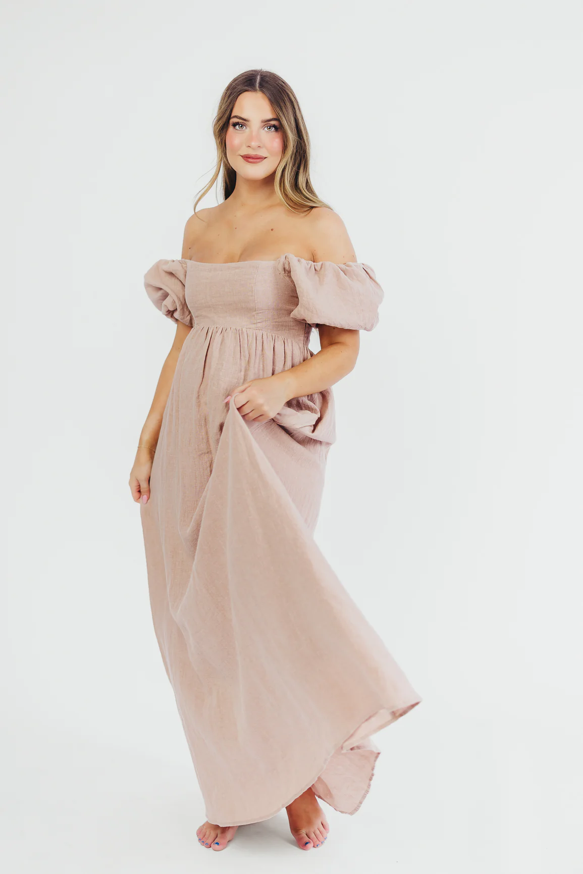 Candace Maxi Dress in Dusty Rose - 100% Linen - Bump Friendly - Fashionser