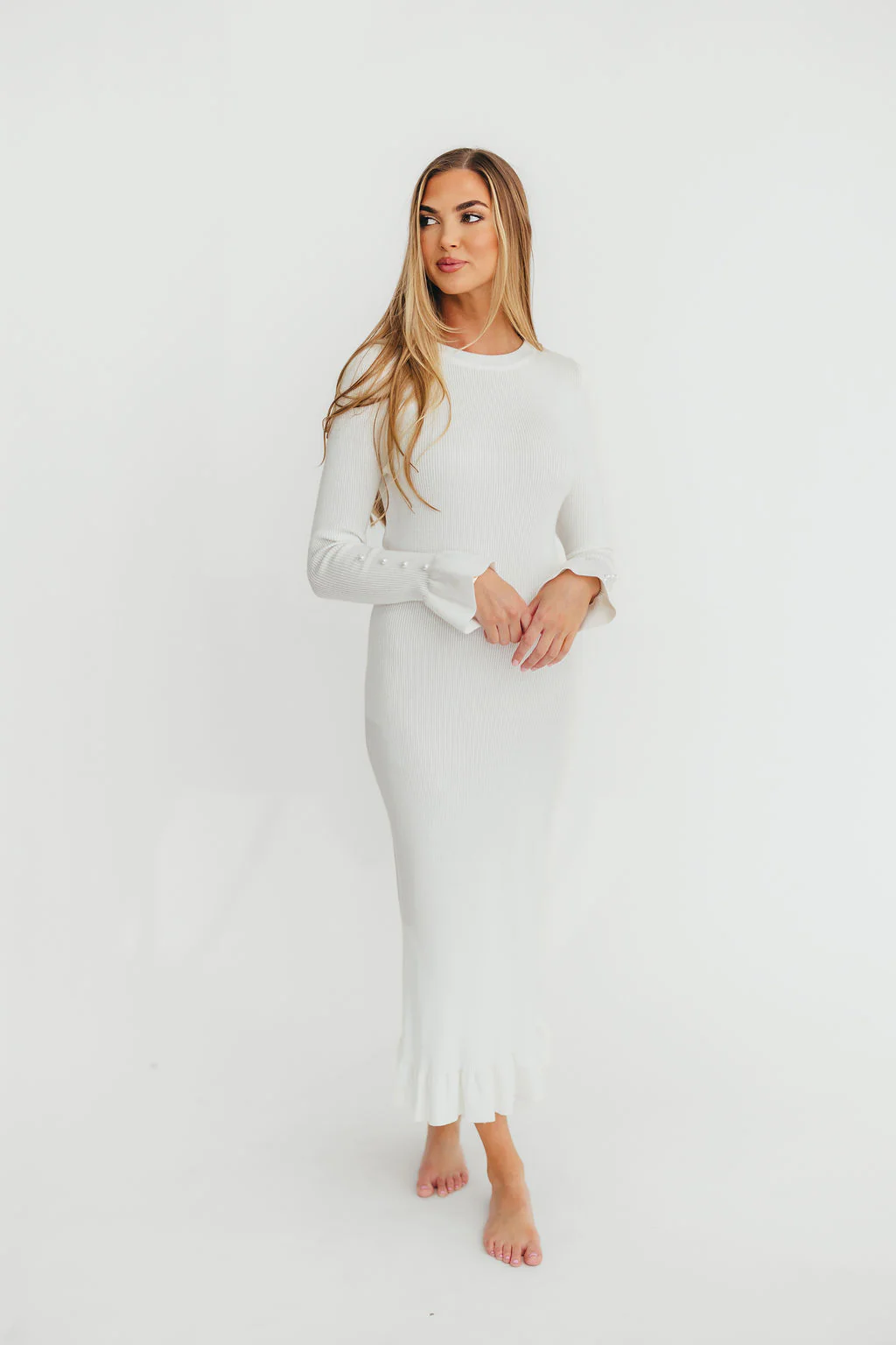 Mason Bow Tie Sweater Maxi Dress in Ivory - Fashionser