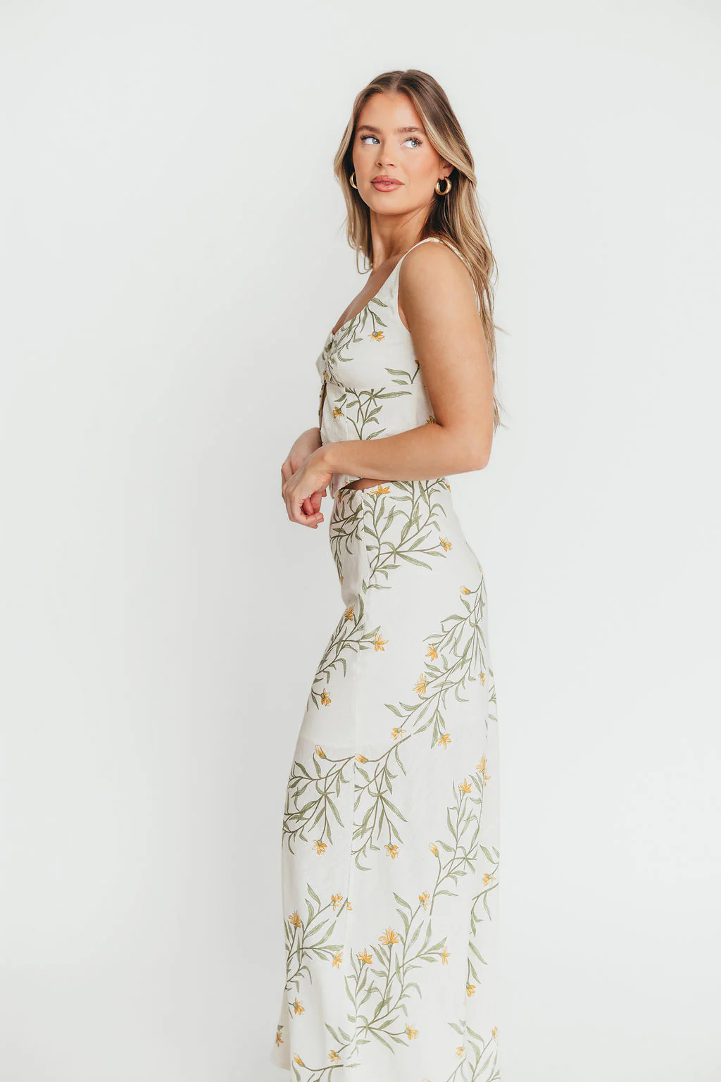 Sawyer Vest Tank and Maxi Skirt Set in Cream Floral - Fashionser
