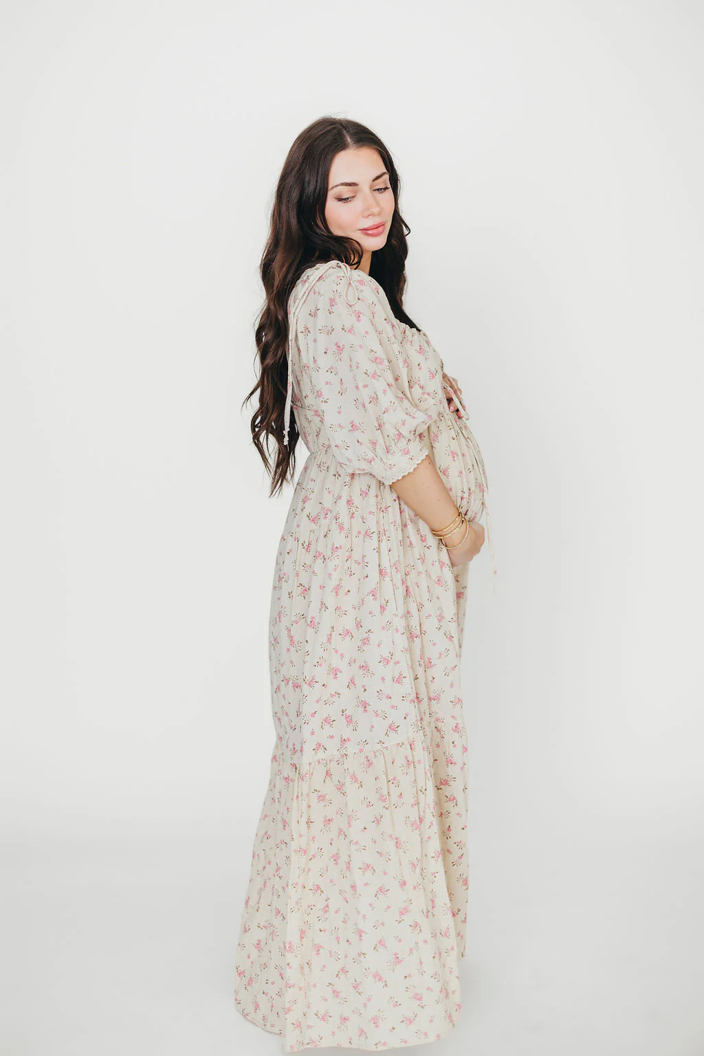 Cara 100% Cotton Maxi Dress in Pink/Brown Floral - Fashionser