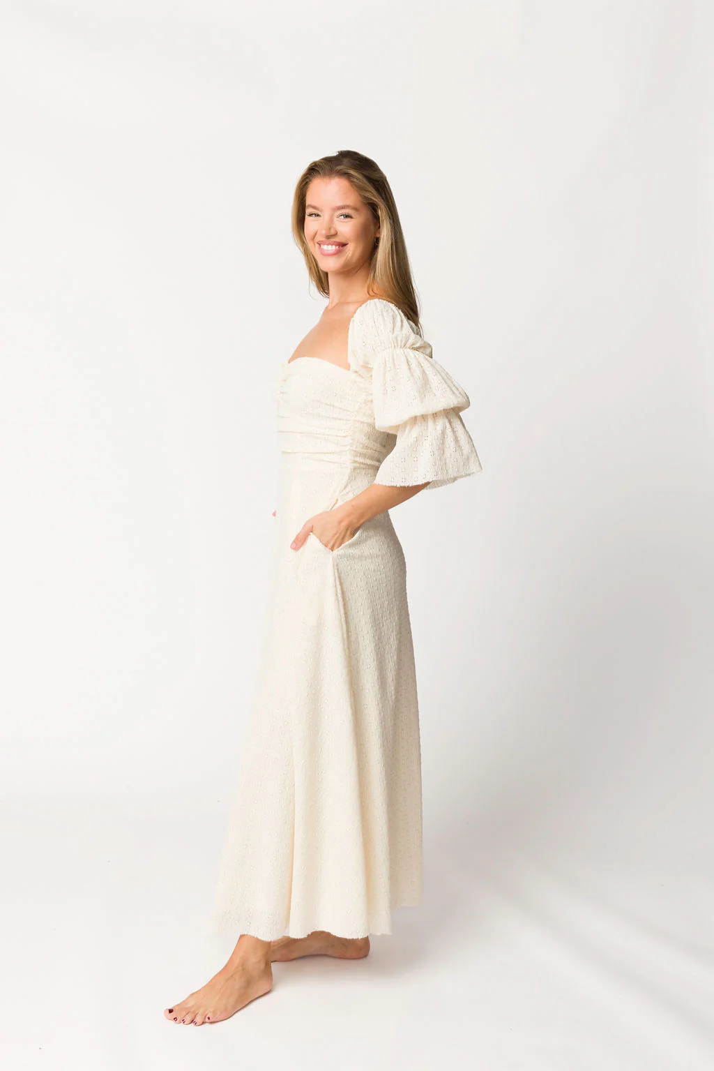 Corrine Tiered Sleeve Maxi Dress with Pockets in Ivory Cream - Bump Friendly - Restocking in April - Fashionser