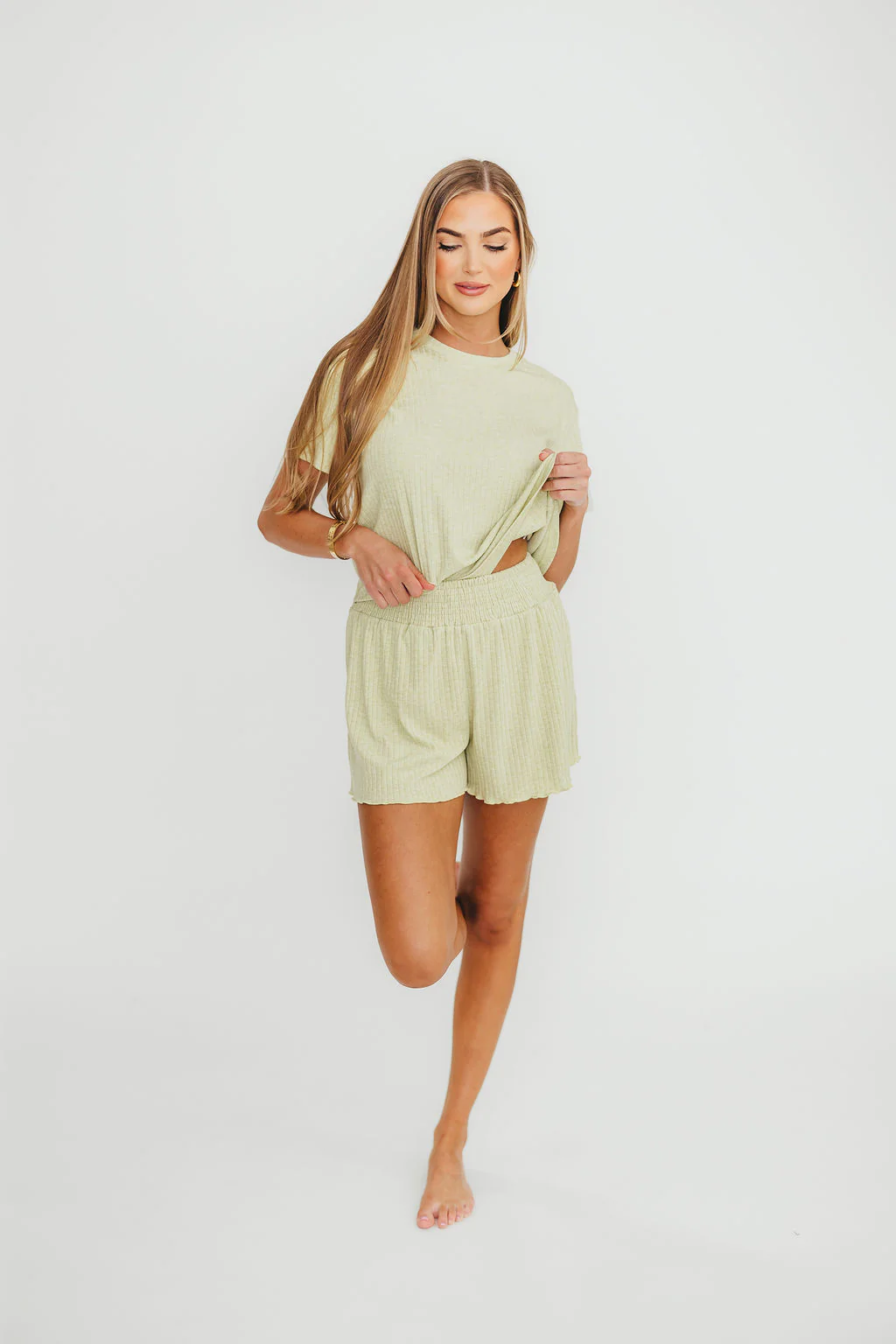Tibby Wide Rib Knit Short Sleeve Top in Melon - Fashionser