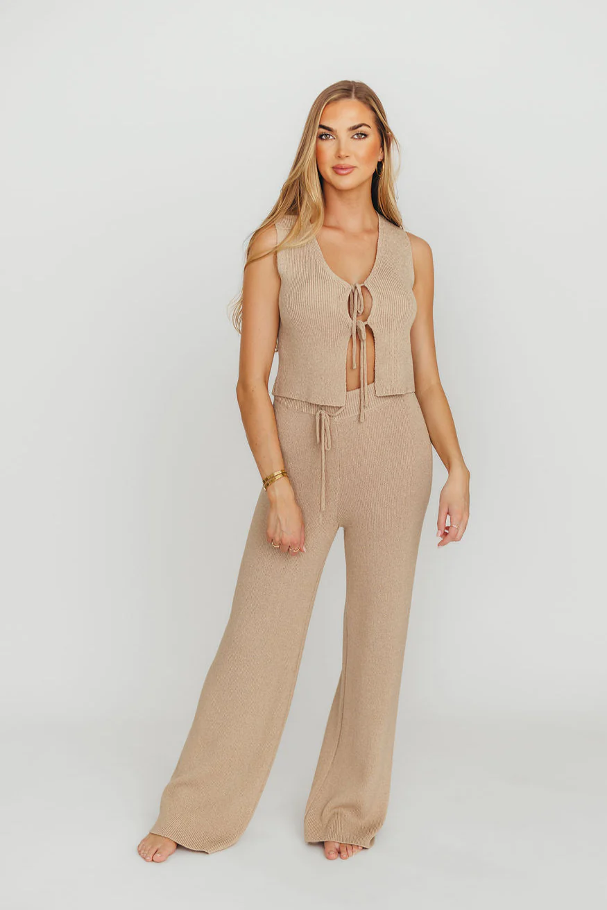 Maya Knit Vest and Pant Set in Mocha - Fashionser