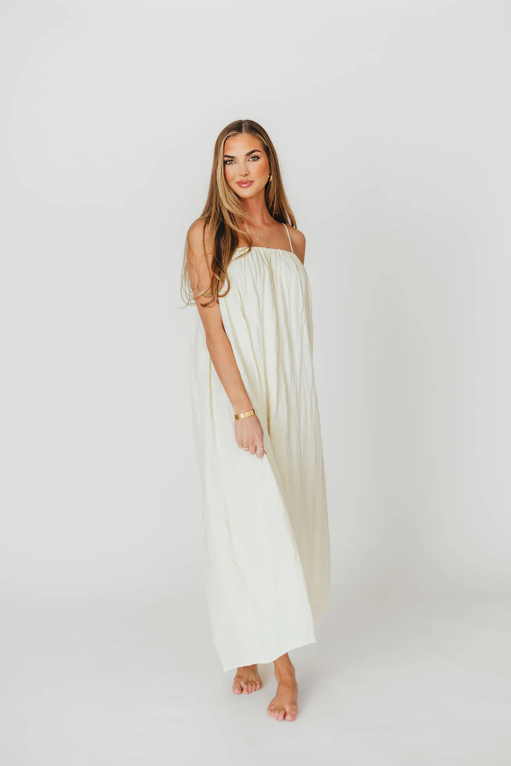 Becca Tube Neck Spaghetti Strap Maxi Dress in Cream - Bump Friendly - Fashionser