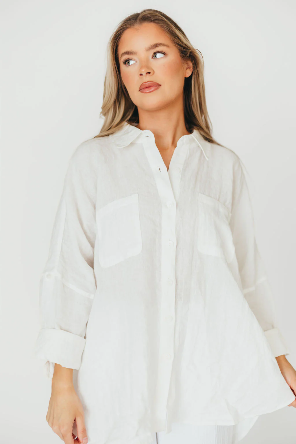 Peyton Button Down Shirt in Off-White - Fashionser