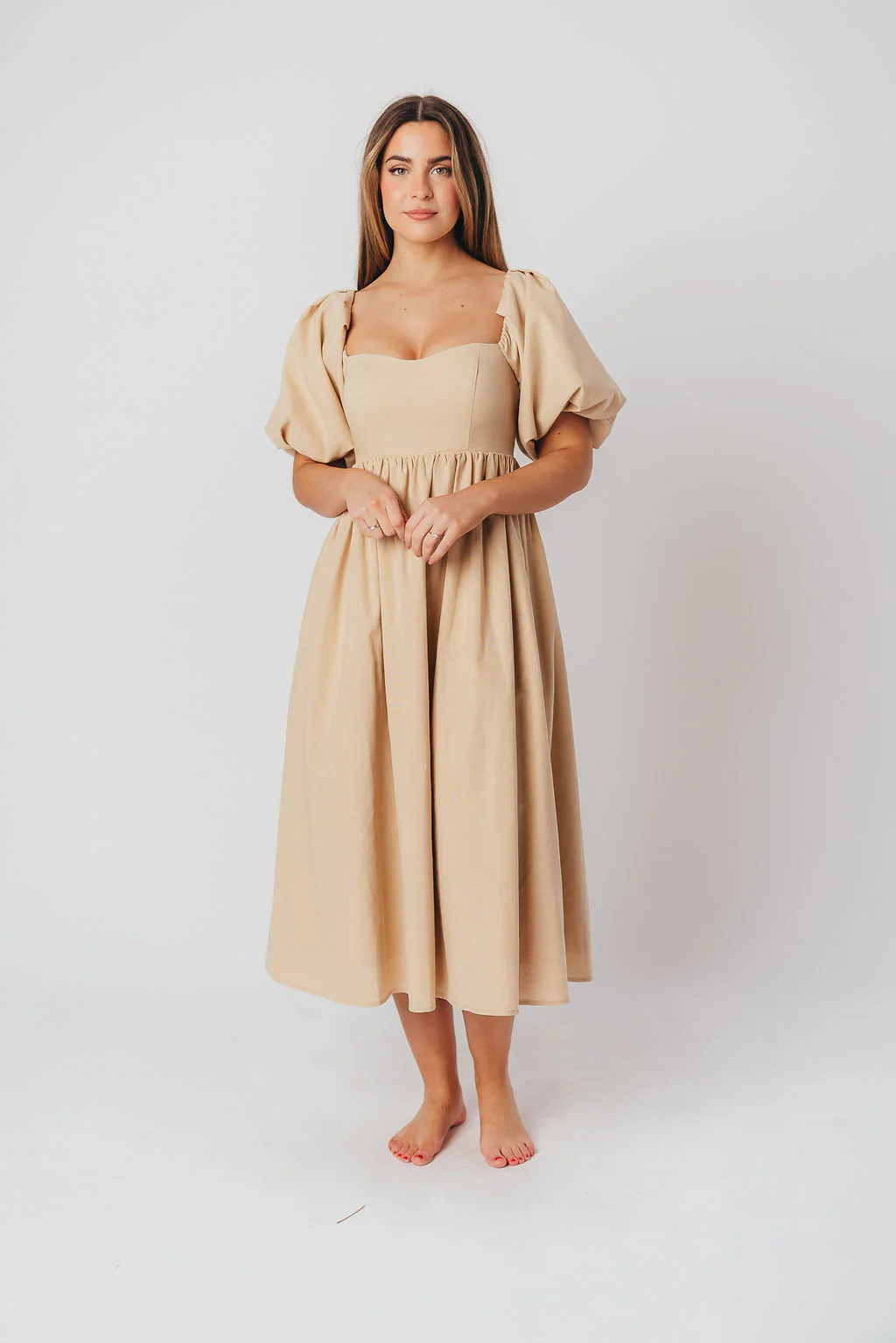 Hamilton Midi Dress in Taupe - Bump Friendly (S-2XL) - Fashionser