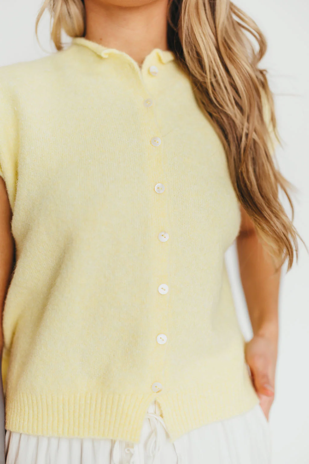 Wrenley Sweater Vest Cardigan in Butter - Fashionser