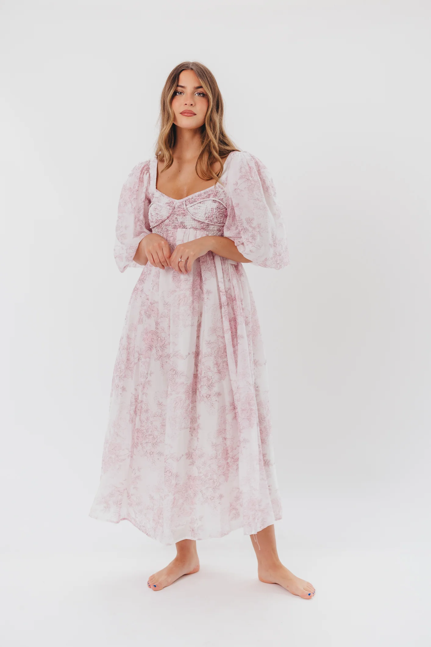 Harlow Midi Dress in Light Pink Floral - Bump Friendly & Inclusive Sizing (S-3XL) Restocking in May - Fashionser