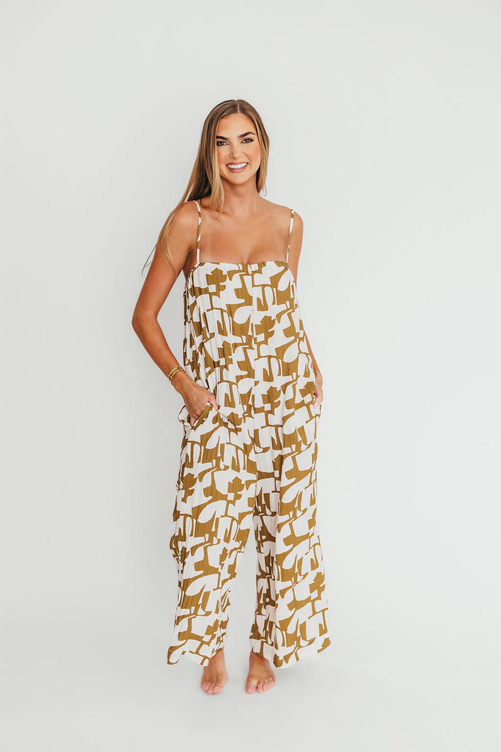 Leilani Geo Print Jumpsuit in Olive - Fashionser