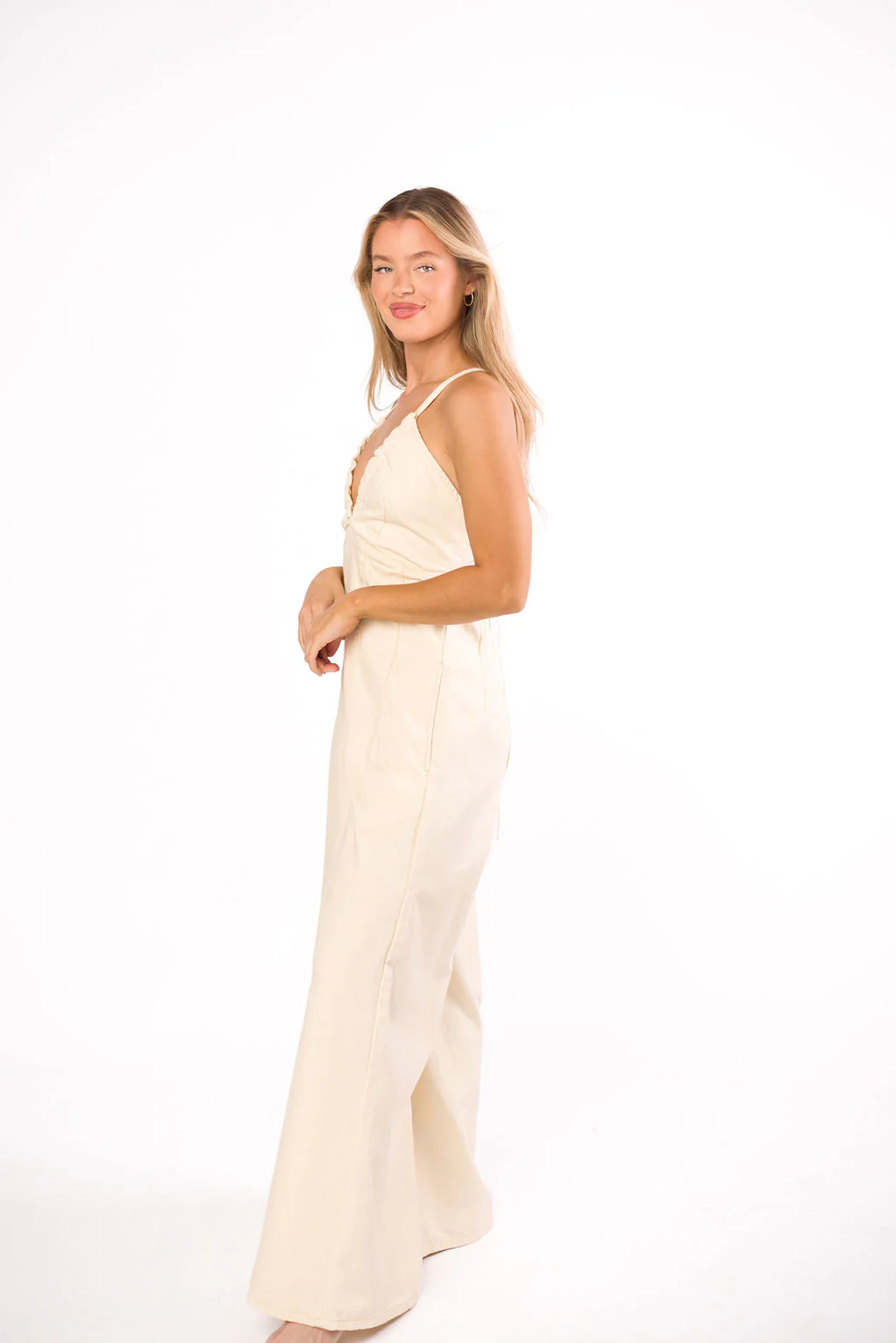 Midweek 100% Cotton Denim Jumpsuit in Ivory - Fashionser