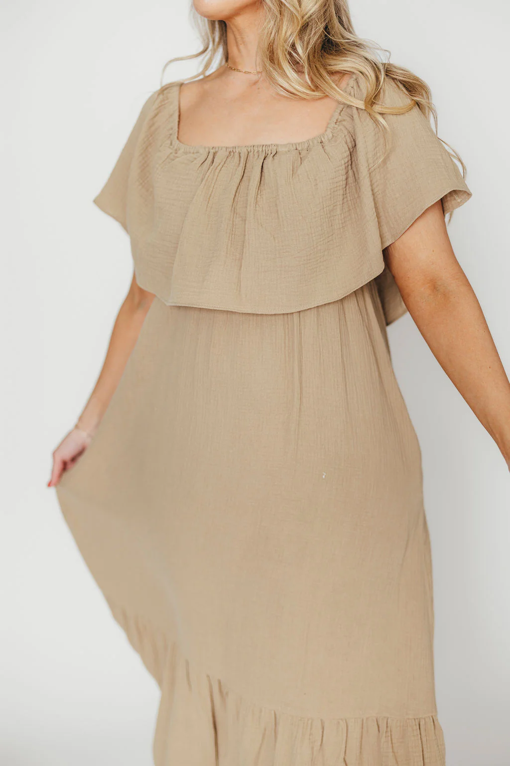 Josie 100% Cotton Maxi Dress in Khaki - Bump & Nursing Friendly - Fashionser