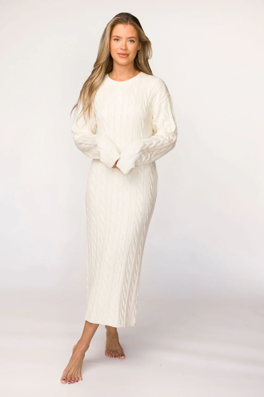 Winslet Cable Knit Maxi Dress in Cream (Almost Sold Out) - Fashionser