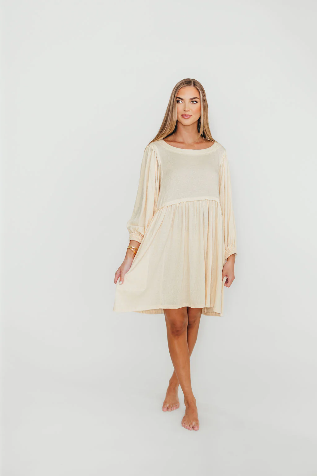 Claudia Dress with Keyhole Back in Cream - Fashionser