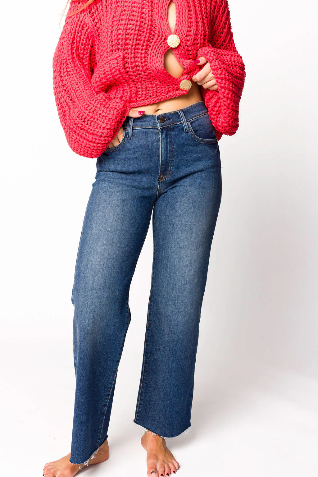 Morgan Slim Palazzo Jean with Scissor Cut in Dark Denim - Fashionser