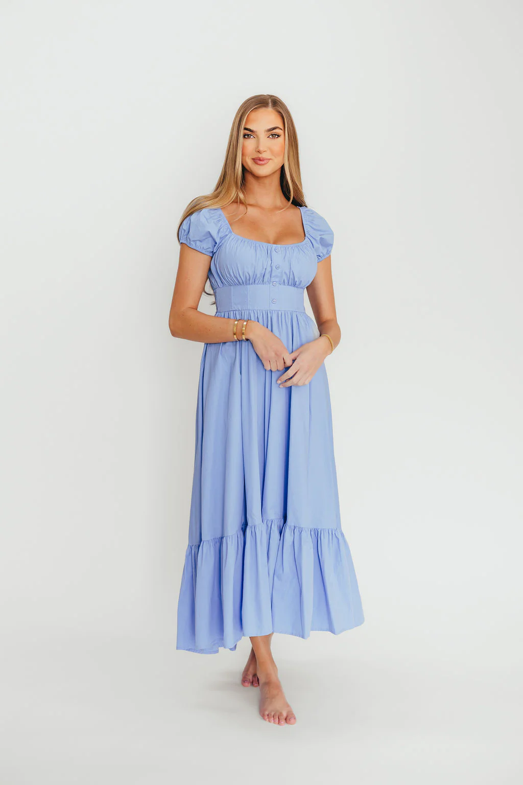 Hannah Midi Dress in Light Blue - Fashionser