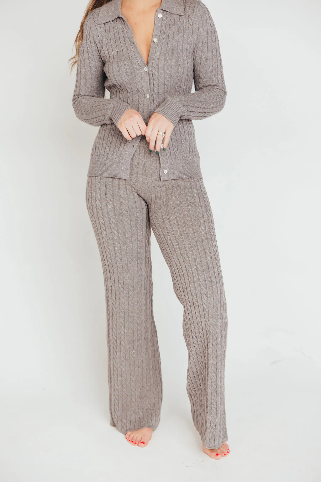 Premium Willow Cable Knit Pants in Greige - Fashionser