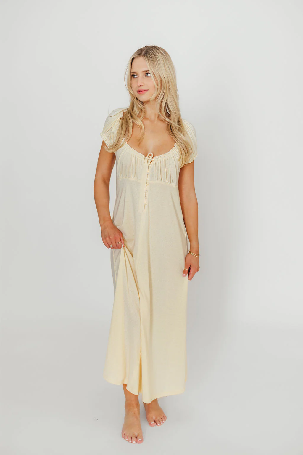 Remi Pointelle Maxi Dress in Custard - Bump & Nursing Friendly - Fashionser