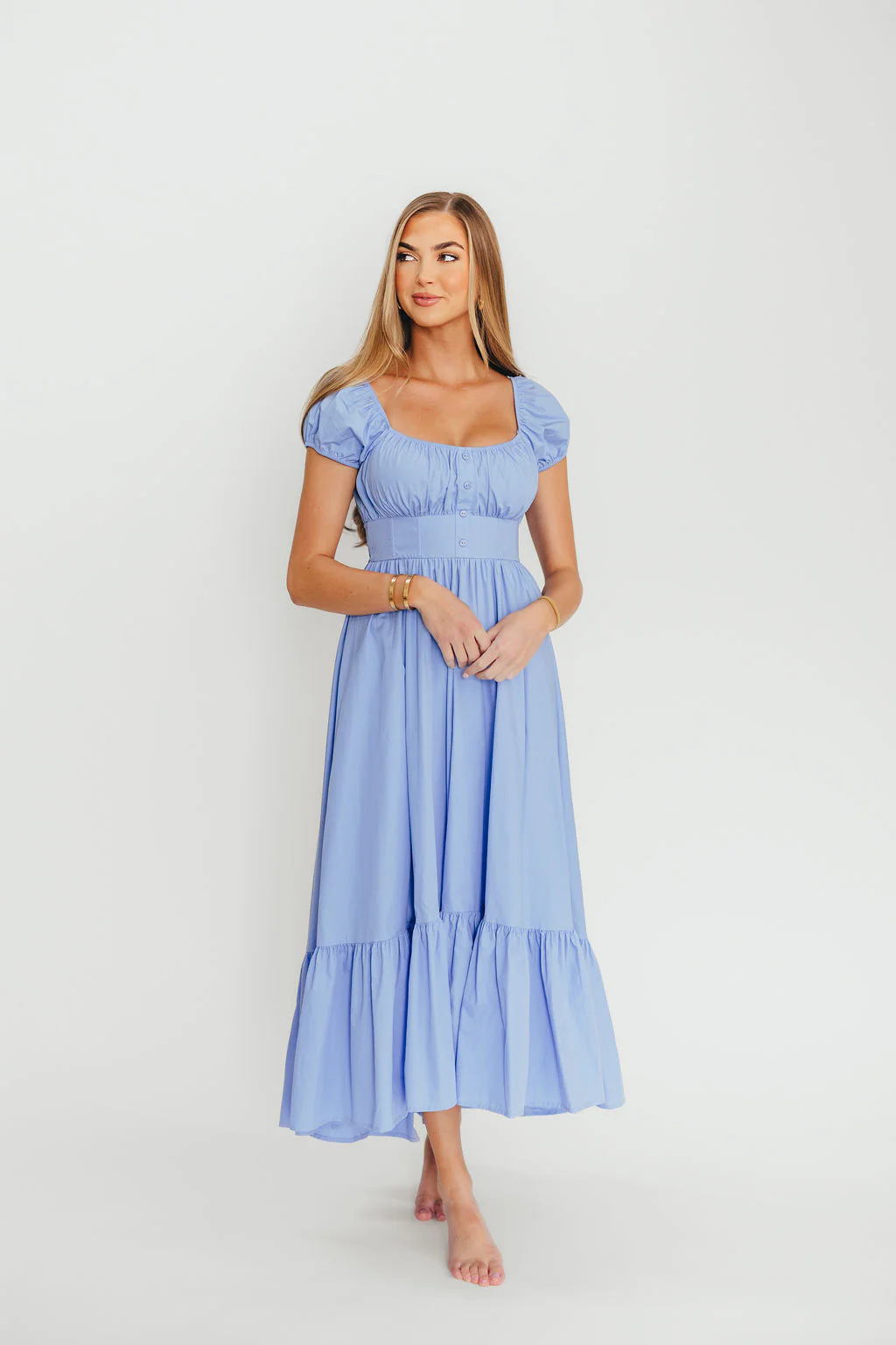 Hannah Midi Dress in Light Blue - Fashionser