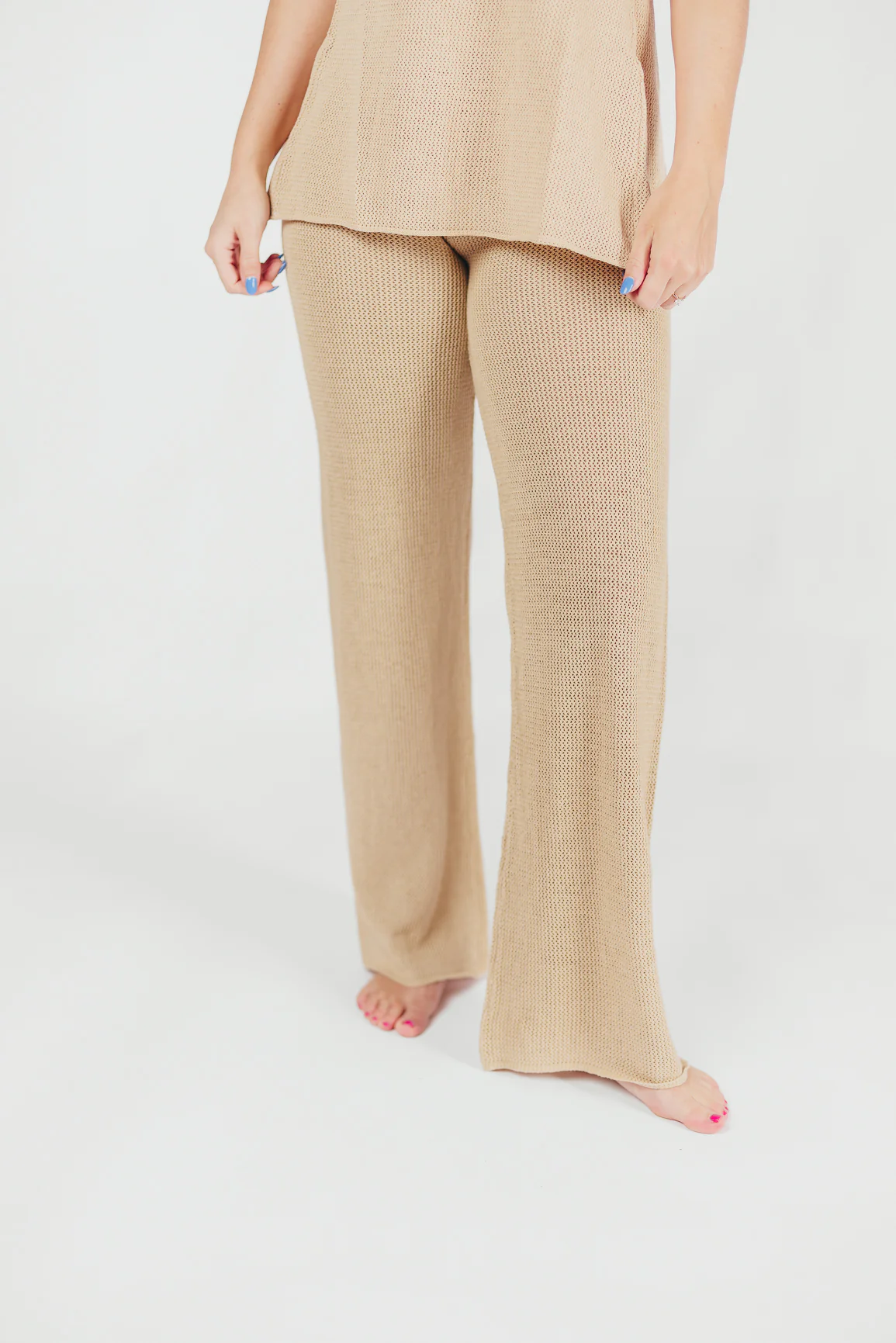 Brielle Crochet Knit Pant in Sand (No Lining) - Fashionser