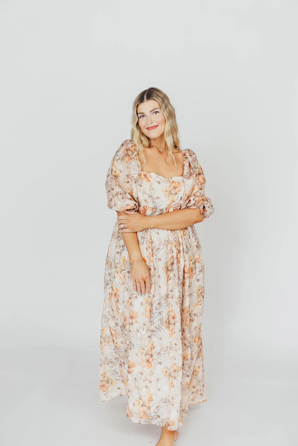 *New* Mona Maxi Dress with Smocking in Beige Multi - Bump Friendly & Inclusive Sizing (S-3XL) - Fashionser