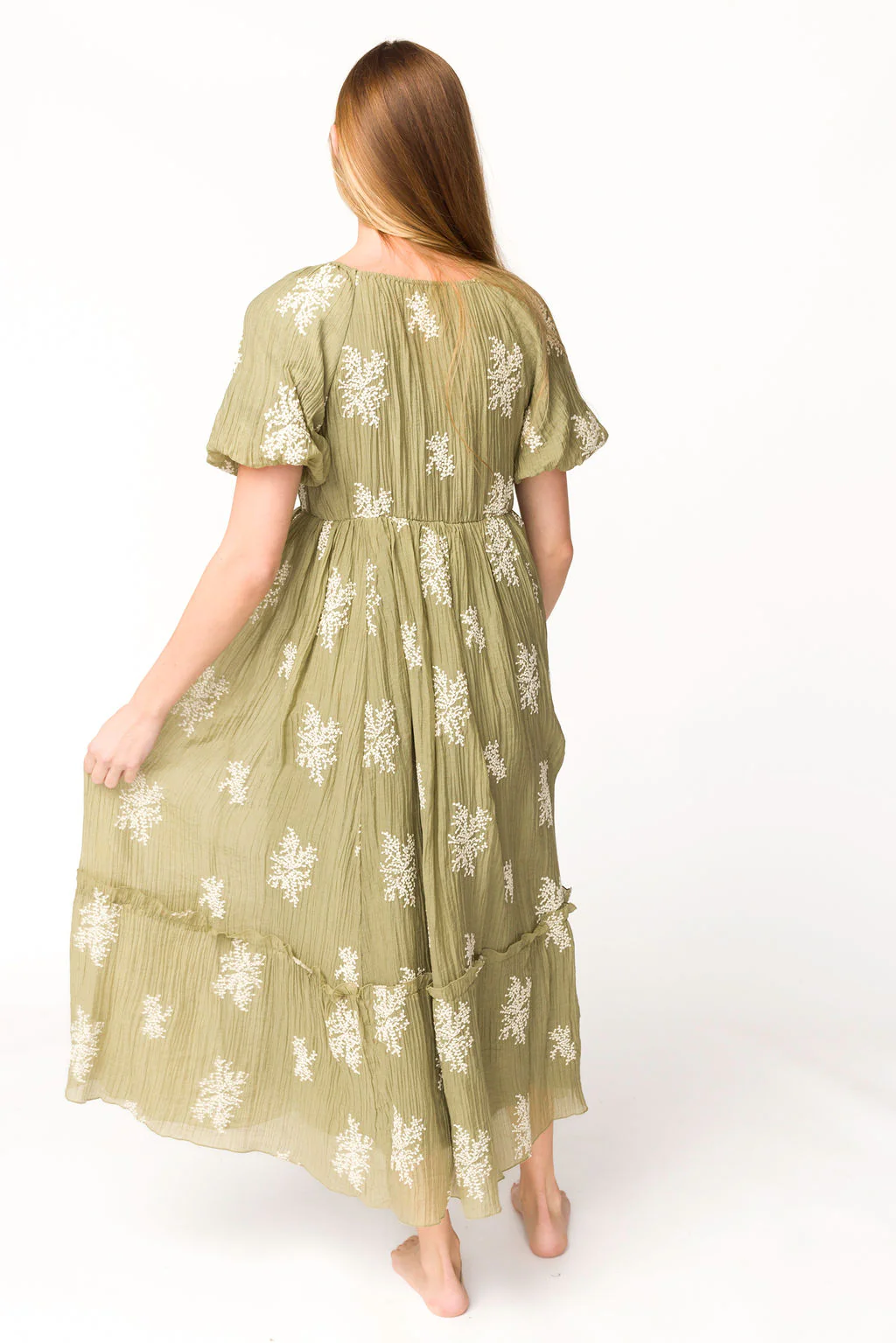 Hallie Embroidered Maxi Dress in Olive - Bump Friendly & Inclusive Sizing (S-3XL) - Fashionser