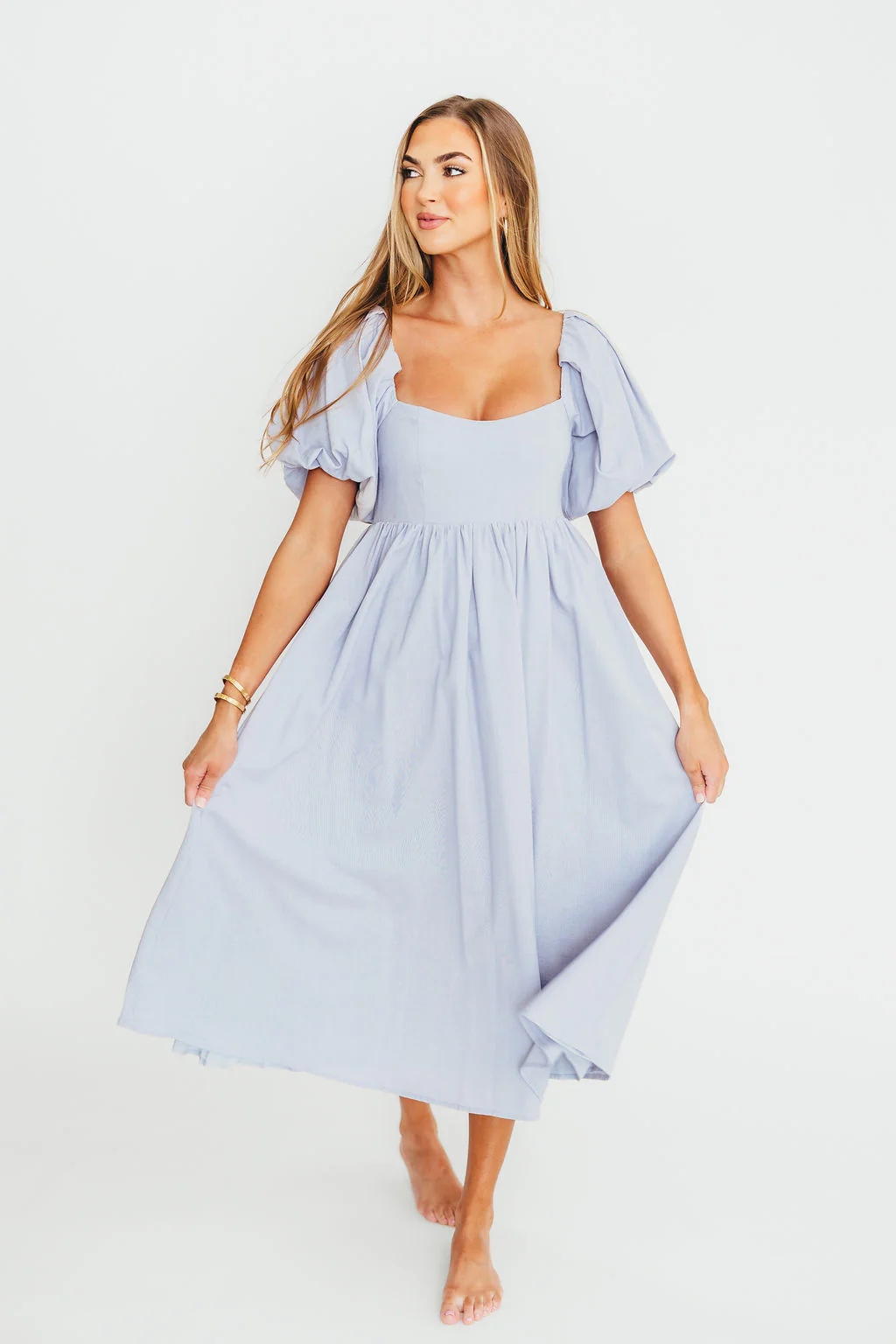 Hamilton Midi Dress in Light Blue - Bump Friendly & Inclusive Sizing (S-2XL) - Fashionser
