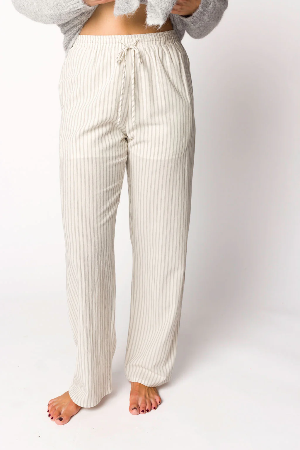 Julie Striped Cotton Pants in Ivory/Black - Fashionser