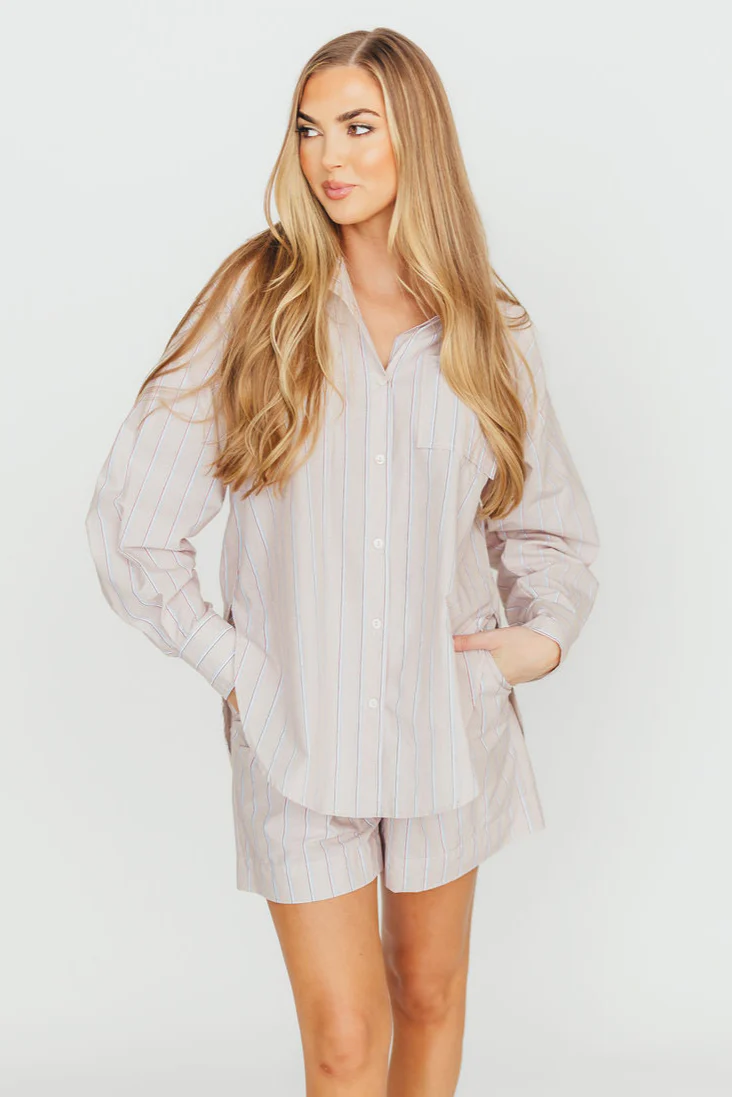 Dove Stripe Shirt in Almond/Scarlet - Fashionser