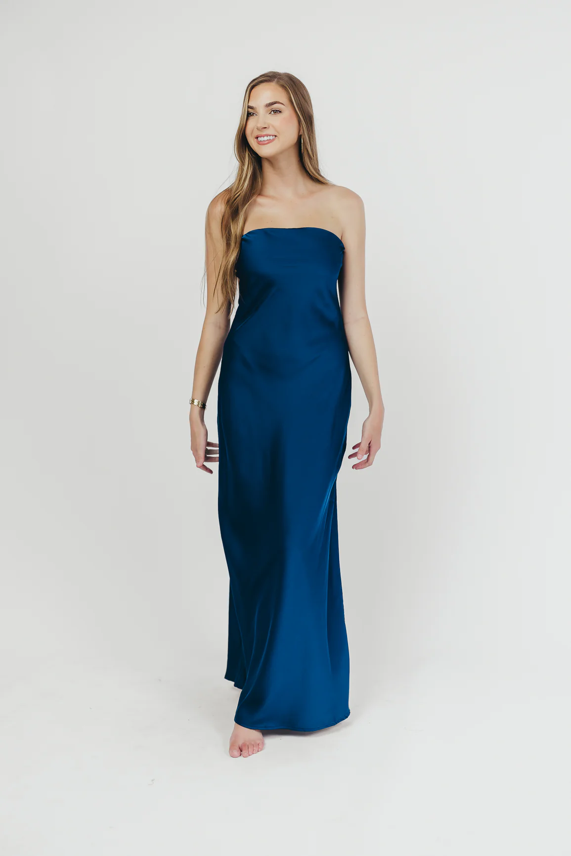 Going Out Strapless Maxi Dress in Peacock Blue - Fashionser