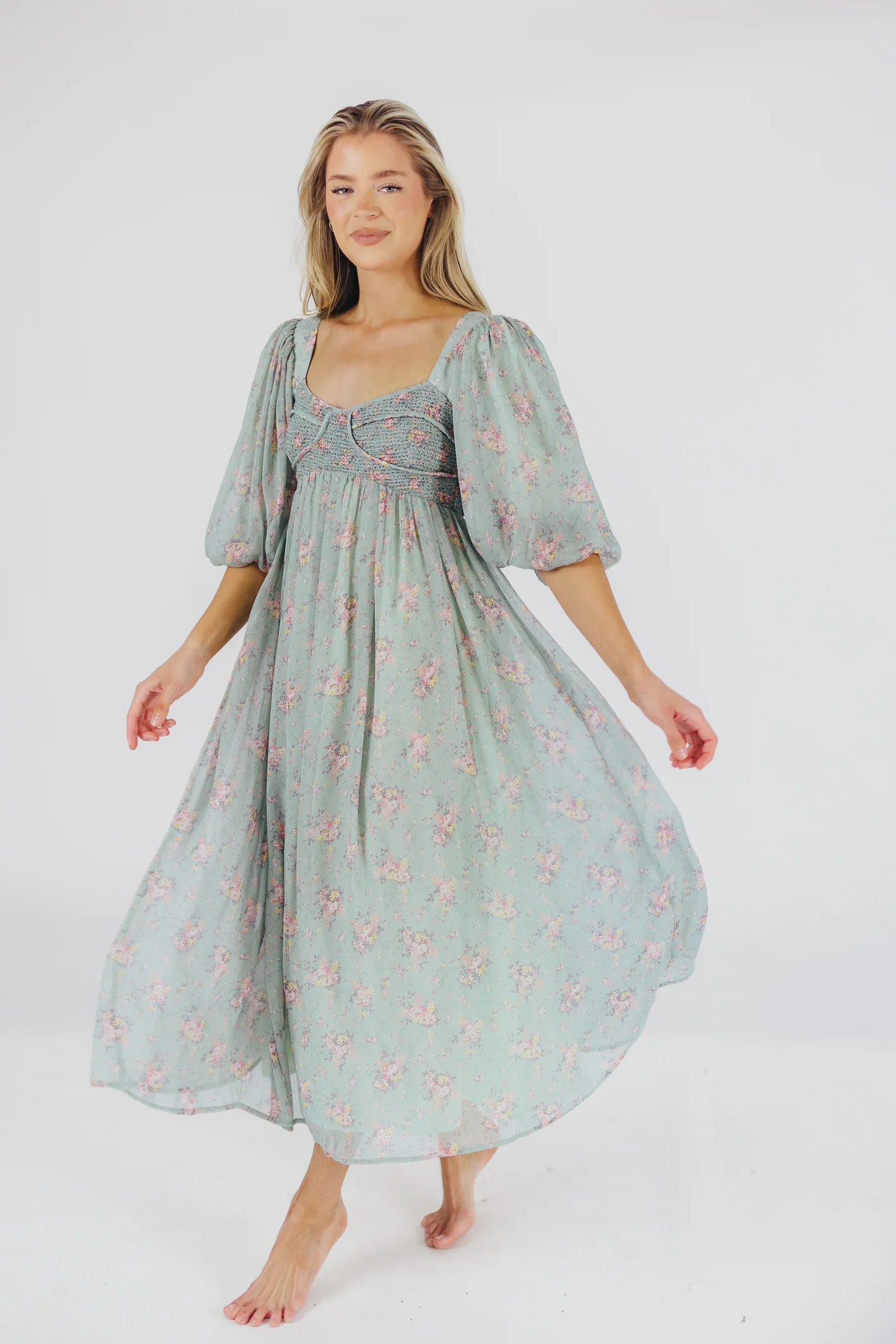 Harlow Maxi Dress in Turquoise Floral - Bump Friendly & Inclusive Sizing (S-3XL) - Fashionser