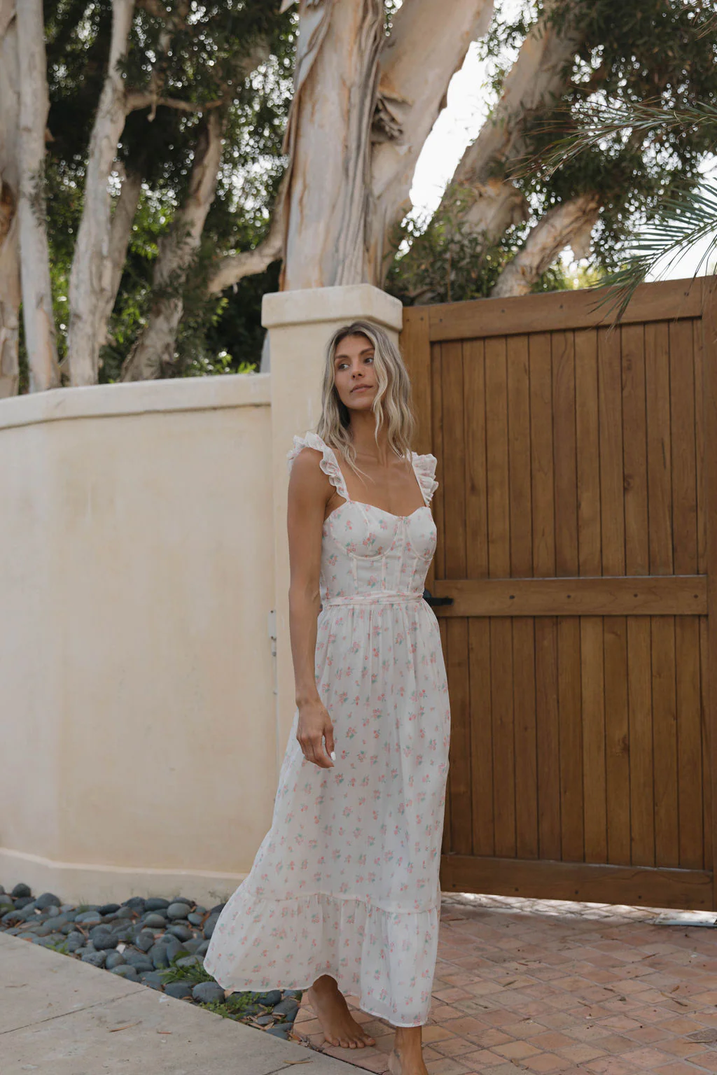 Rosamund Bustier-Style Maxi Dress in Blush Pink Floral - Inclusive Sizing (S-3XL) - Fashionser