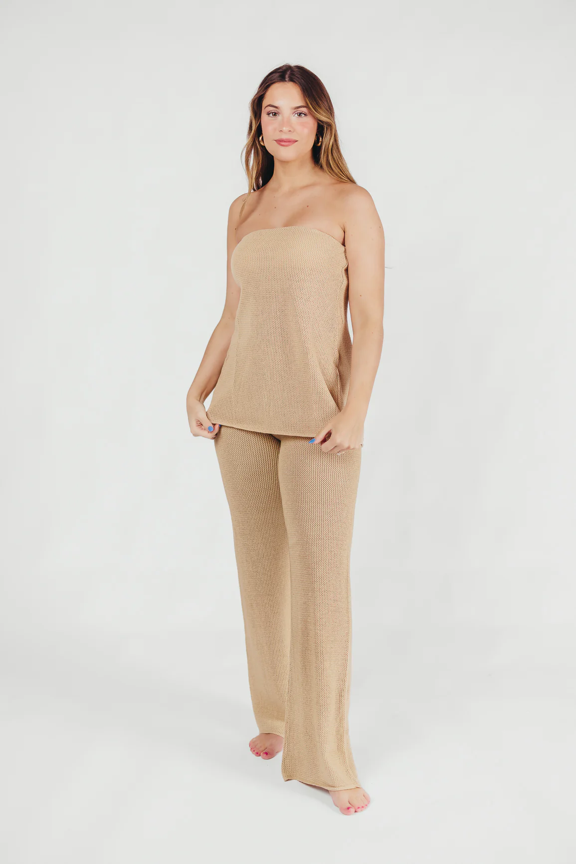 Brielle Crochet Knit Pant in Sand (No Lining) - Fashionser