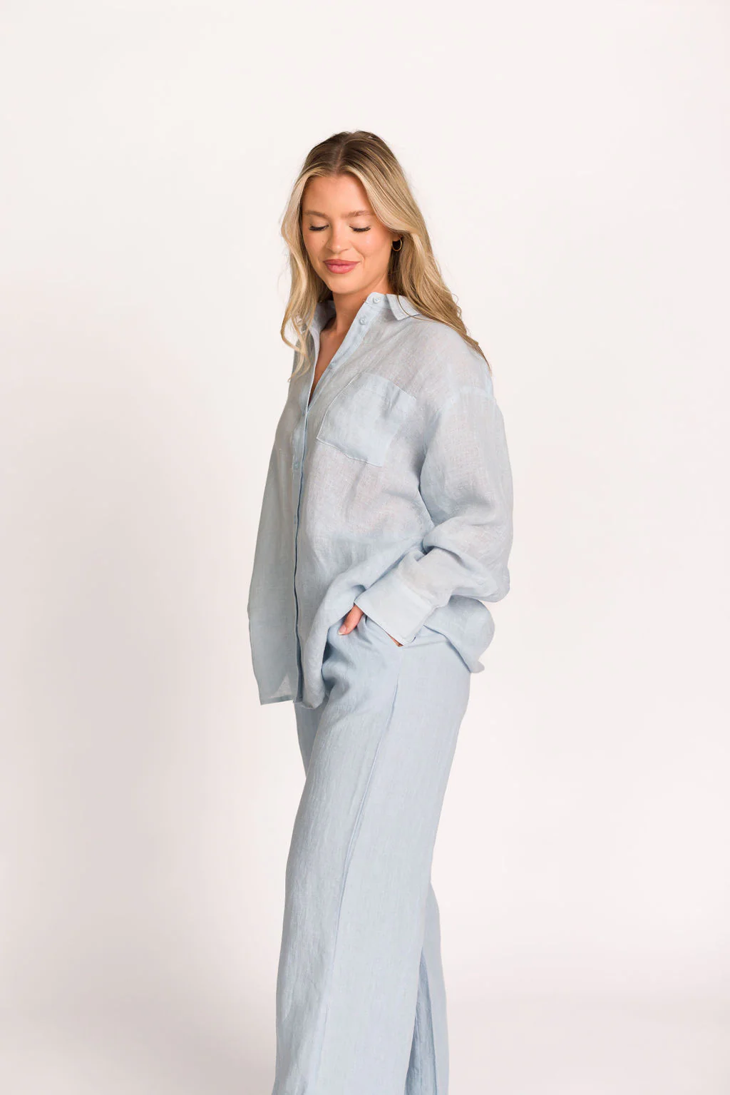 Pip Wide Leg Linen Pants in Light Blue - Fashionser