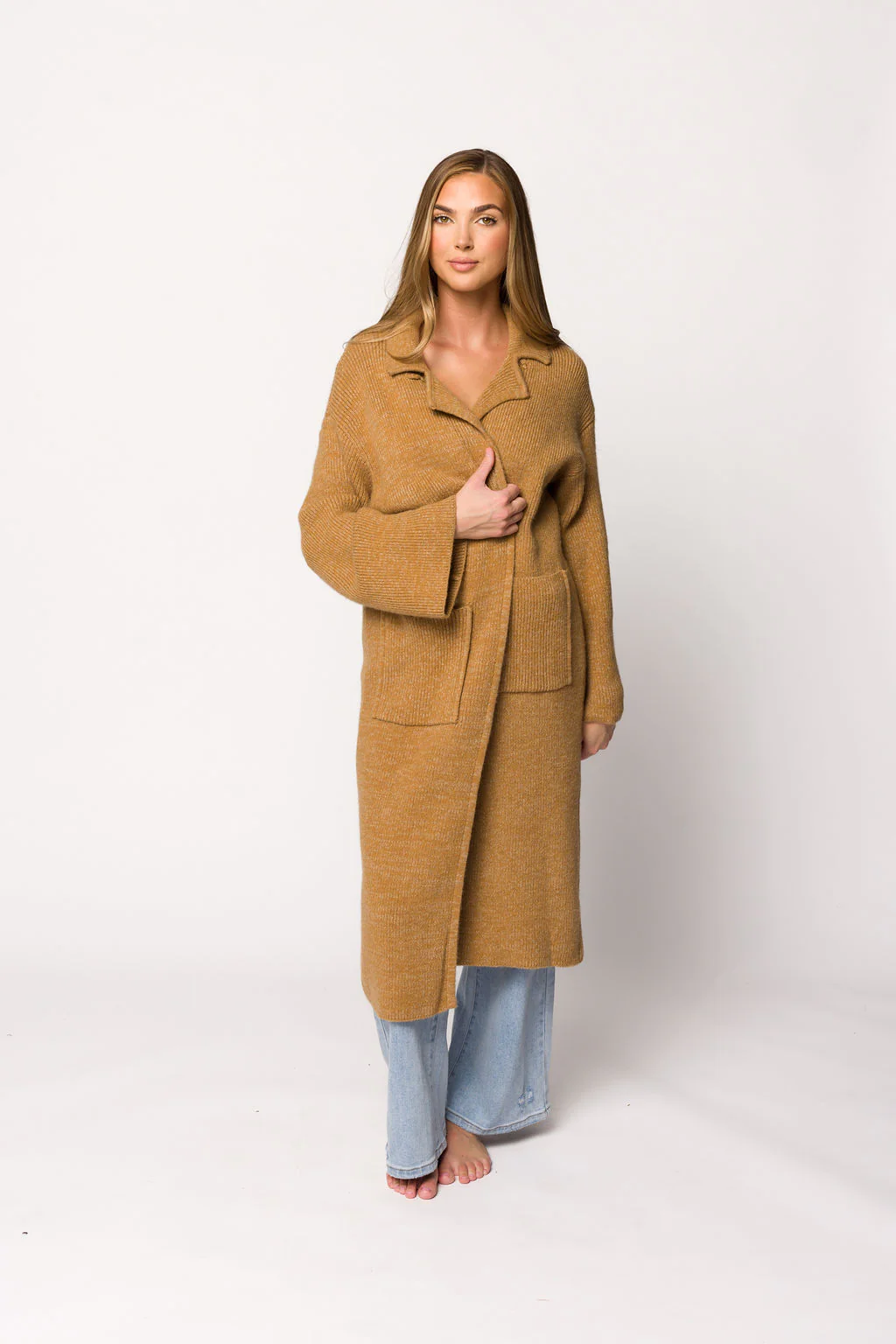 Juliette Knit Cardigan Coat in Caramel - Fashionser