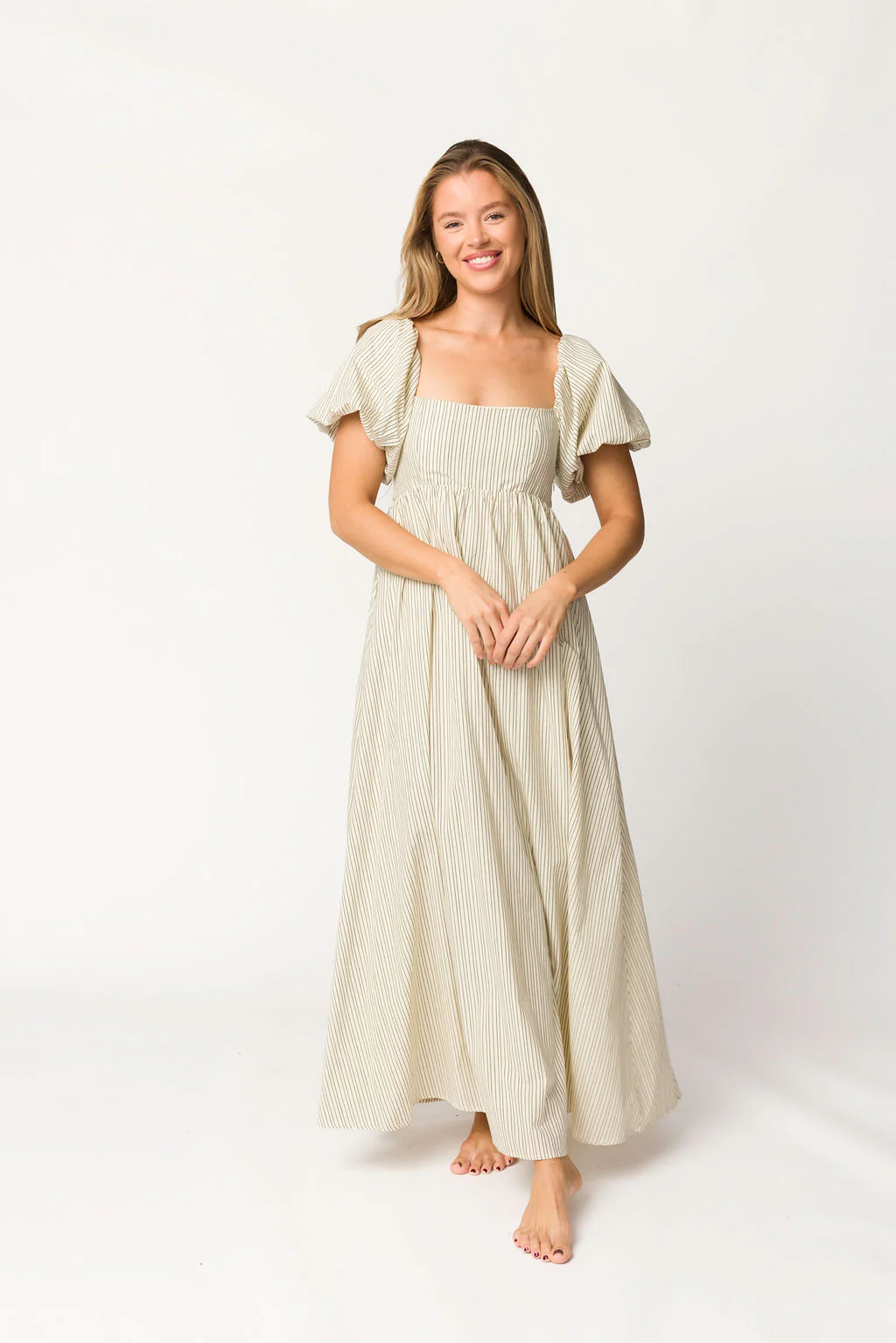 Jules Striped Maxi Dress in Natural/Black - Bump Friendly - Fashionser