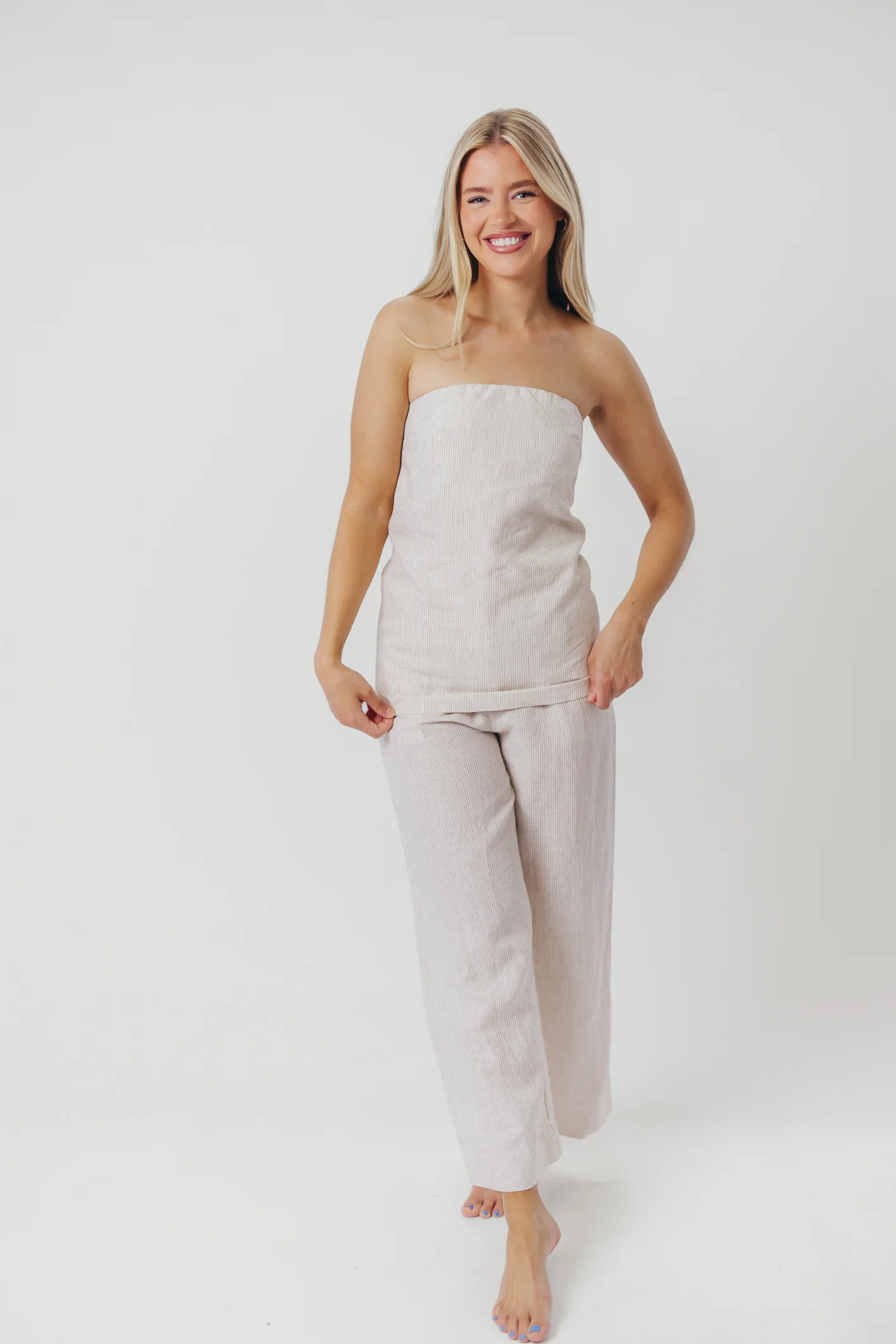 Myrna Linen Top in Khaki - Fashionser