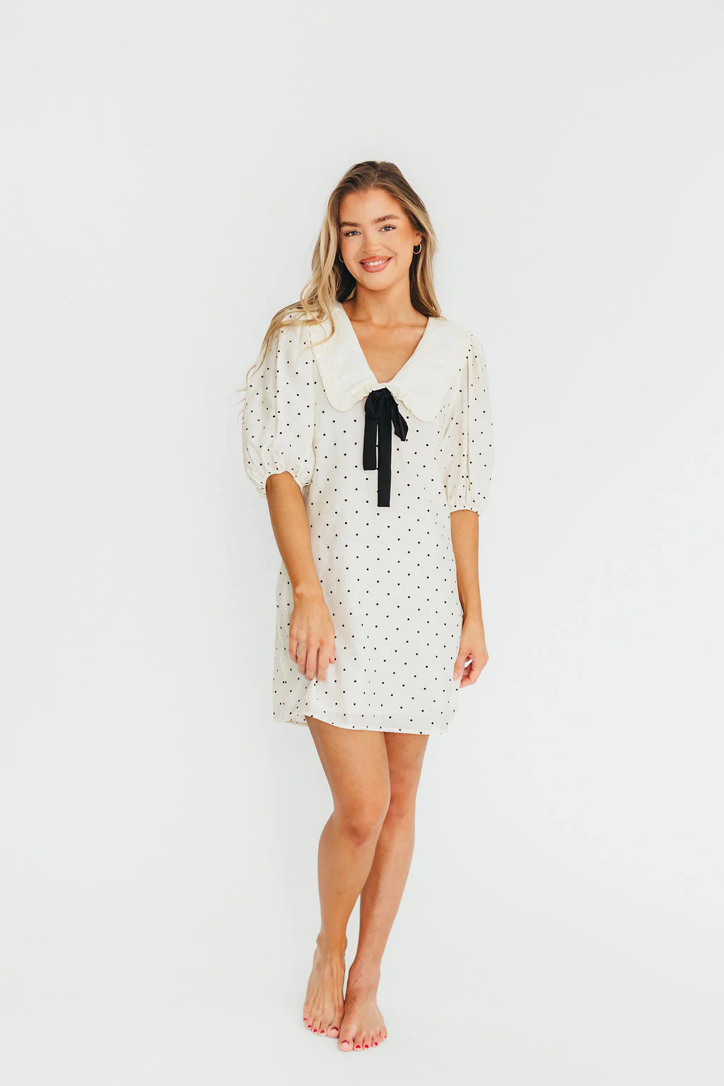 Alice Polka Dot Mini Dress in Cream/Black - Fashionser
