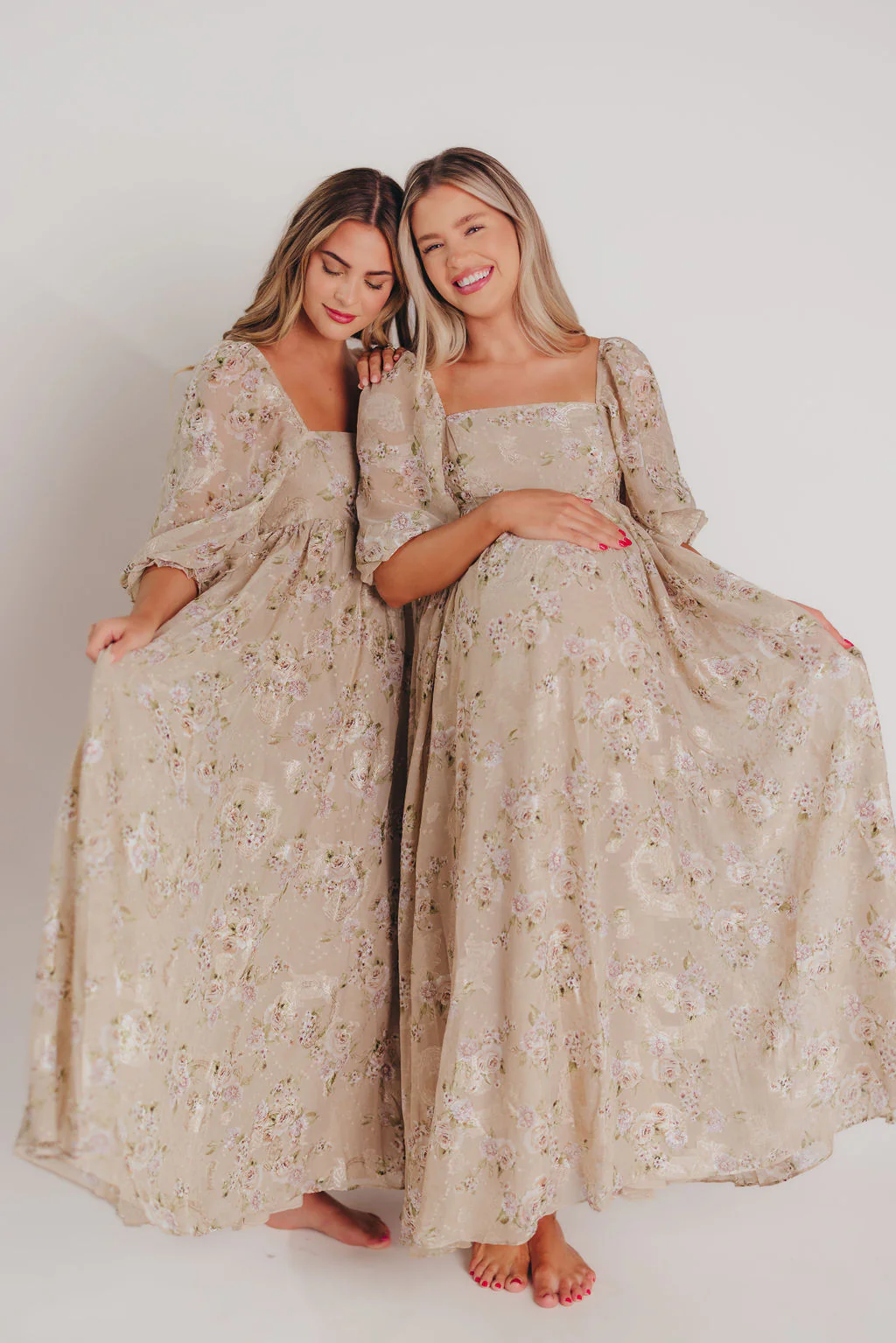 Mona Maxi Dress in Beige/Brown Floral - Fashionser