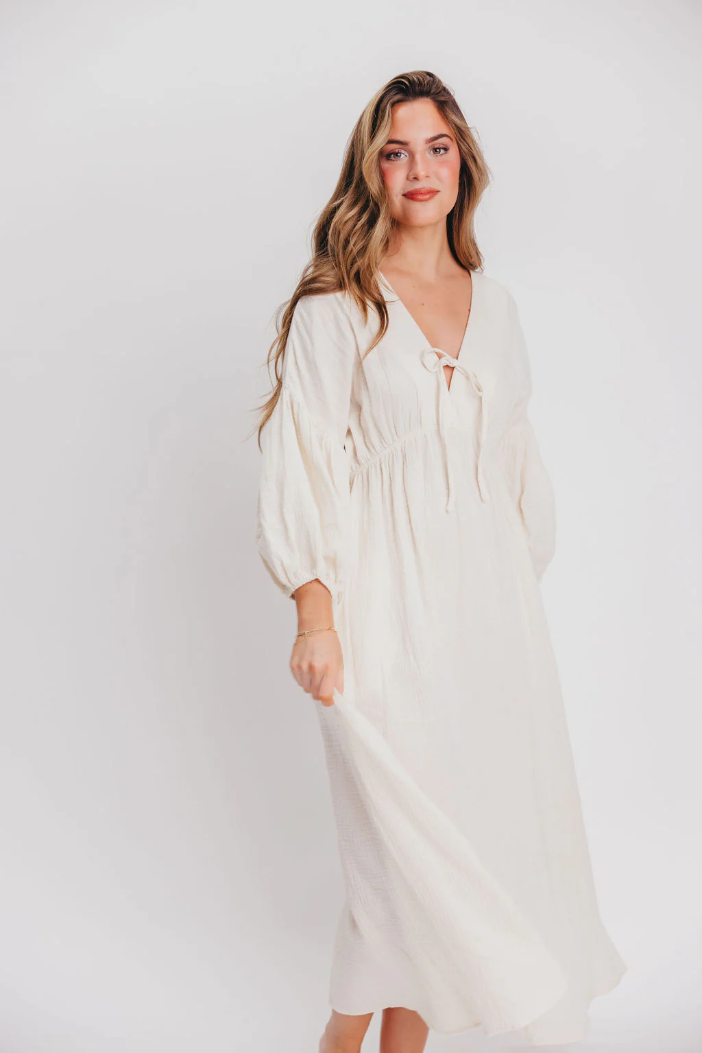Hunter 100% Cotton Gauze Midi Dress in Soy - Bump Friendly (XS-XL) PRE-ORDER - Fashionser