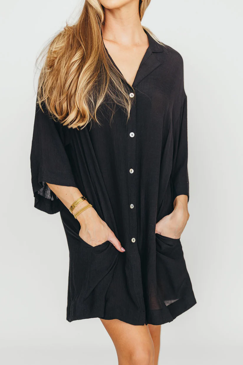 Azari Oversized Button Down Shirt in Black - Nursing Friendly - Fashionser