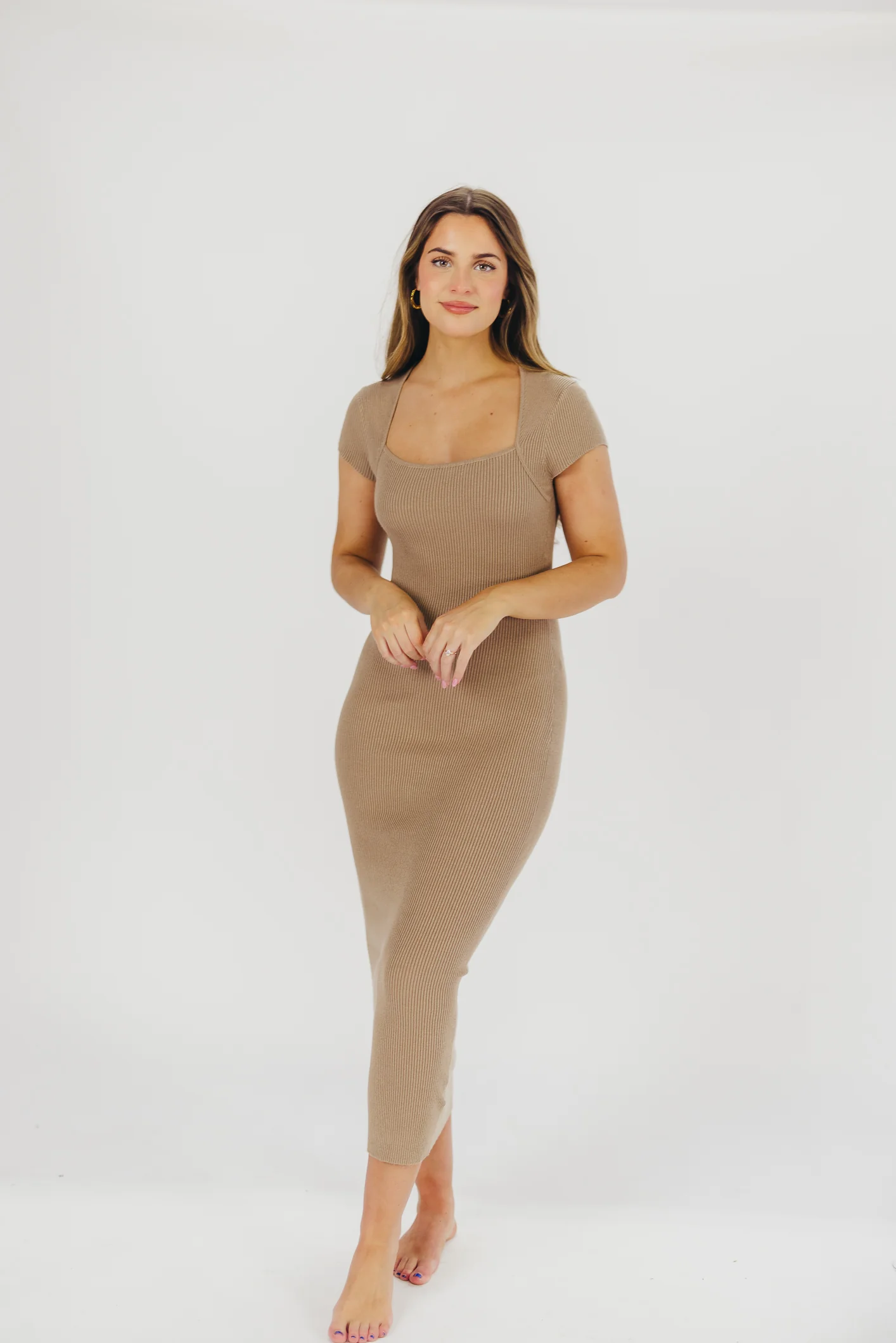 Wren Ribbed Knit Maxi Dress with Square Neckline in Taupe (XS-XL) - Worth Collective Exclusive - Fashionser