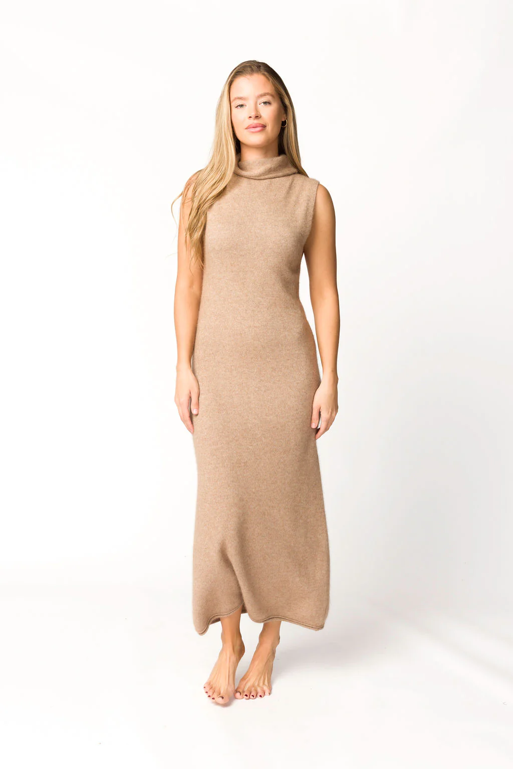Quinn Turtleneck Maxi Dress in Taupe - Fashionser