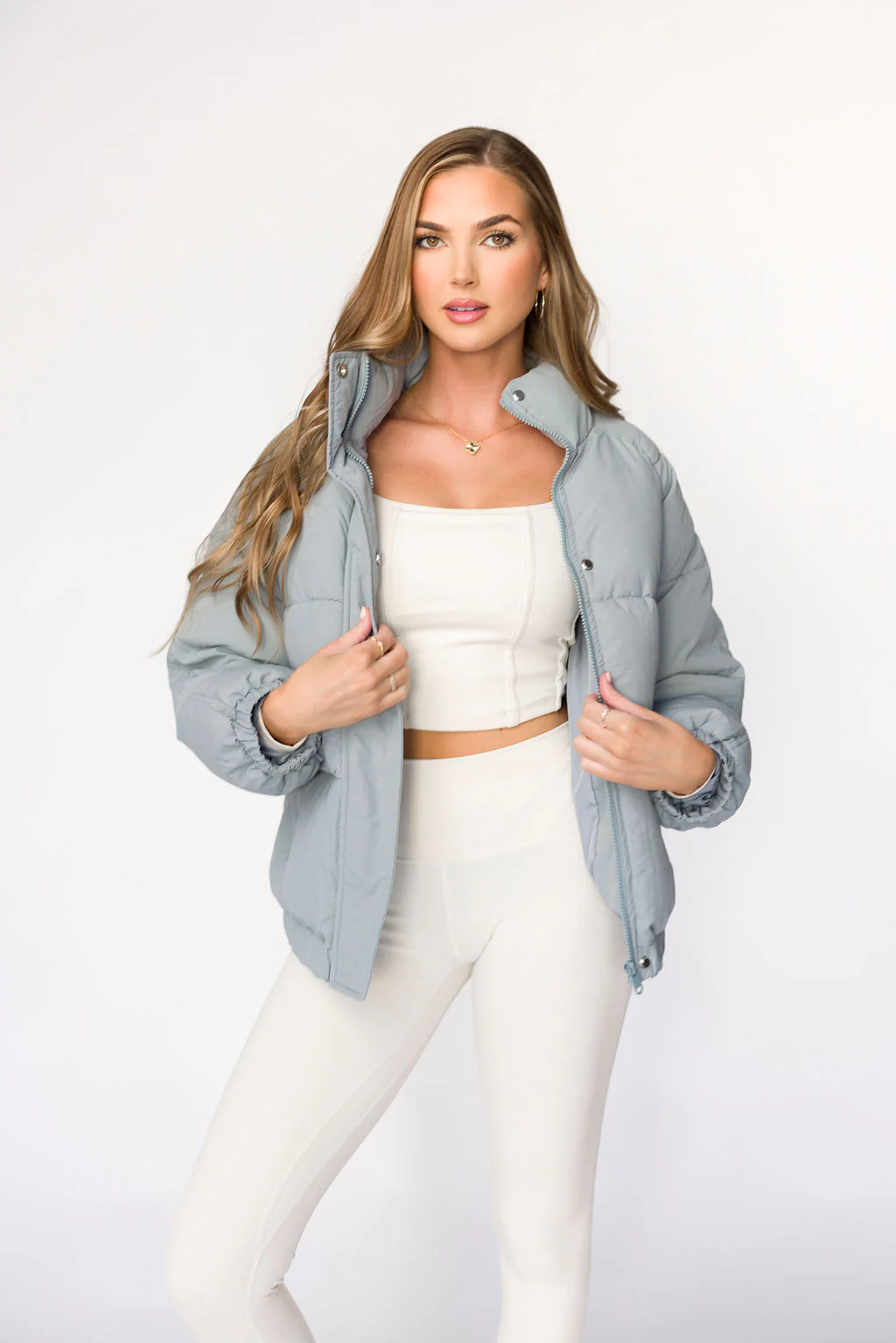 Jasmine Oversized Puffer Jacket in Iceberg - Fashionser