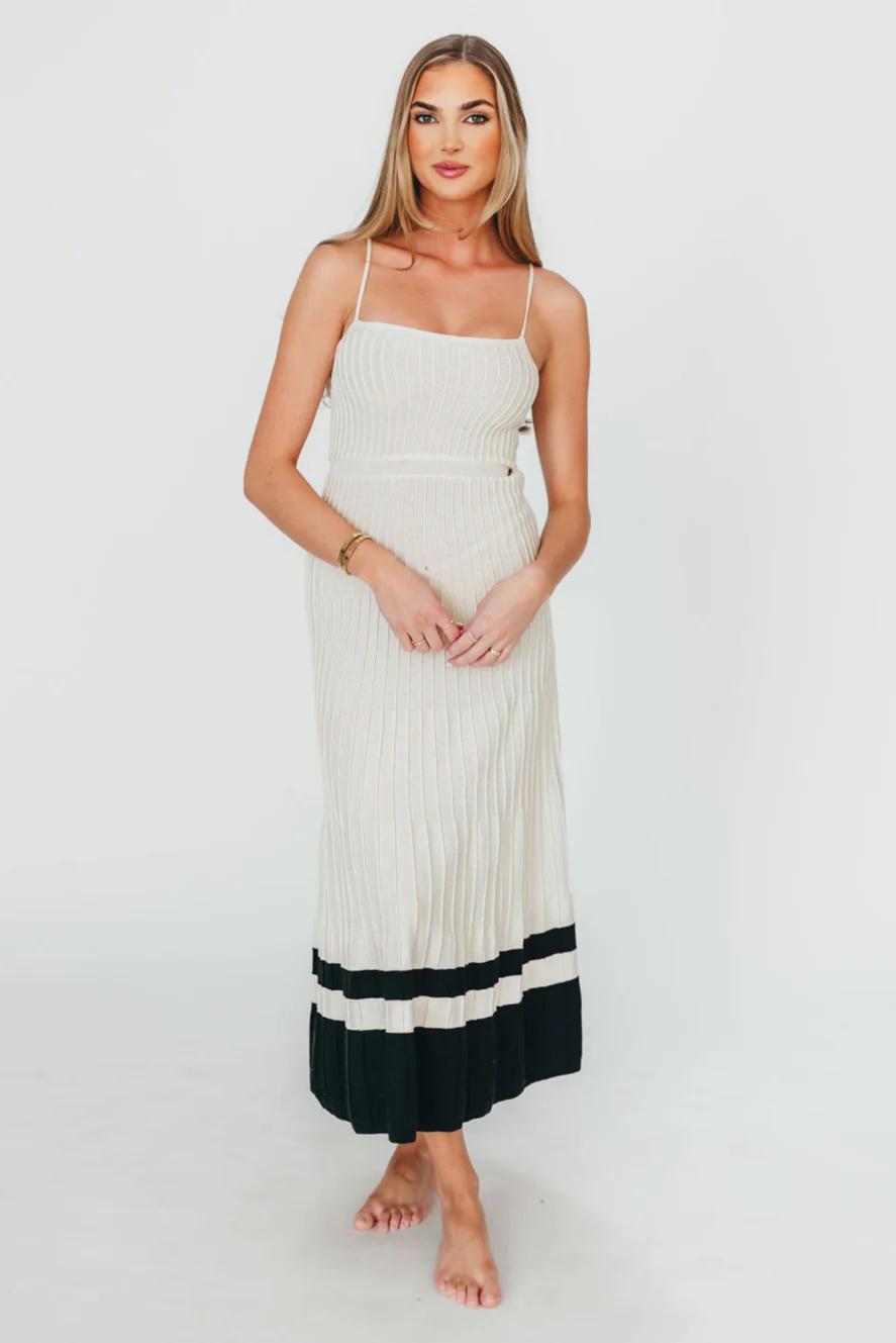 Kenzie Ribbed Dress in Ecru/Black - Fashionser