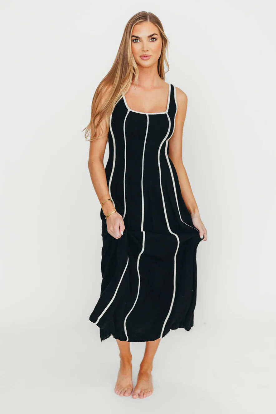 Liza Linen-Blend Midi Dress in Black - Fashionser