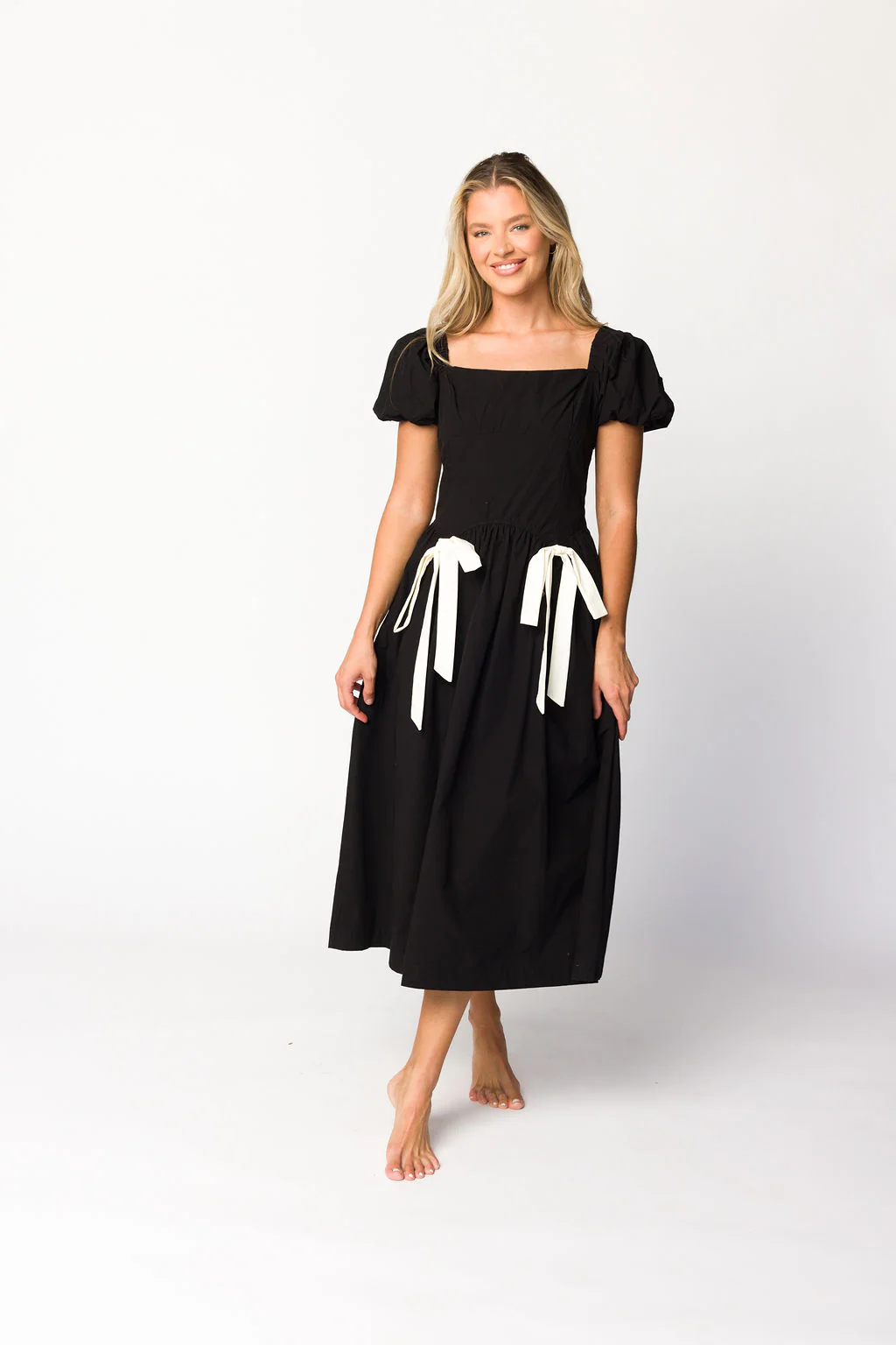 Ruby Midi Dress with Bow Detail in Black - Fashionser
