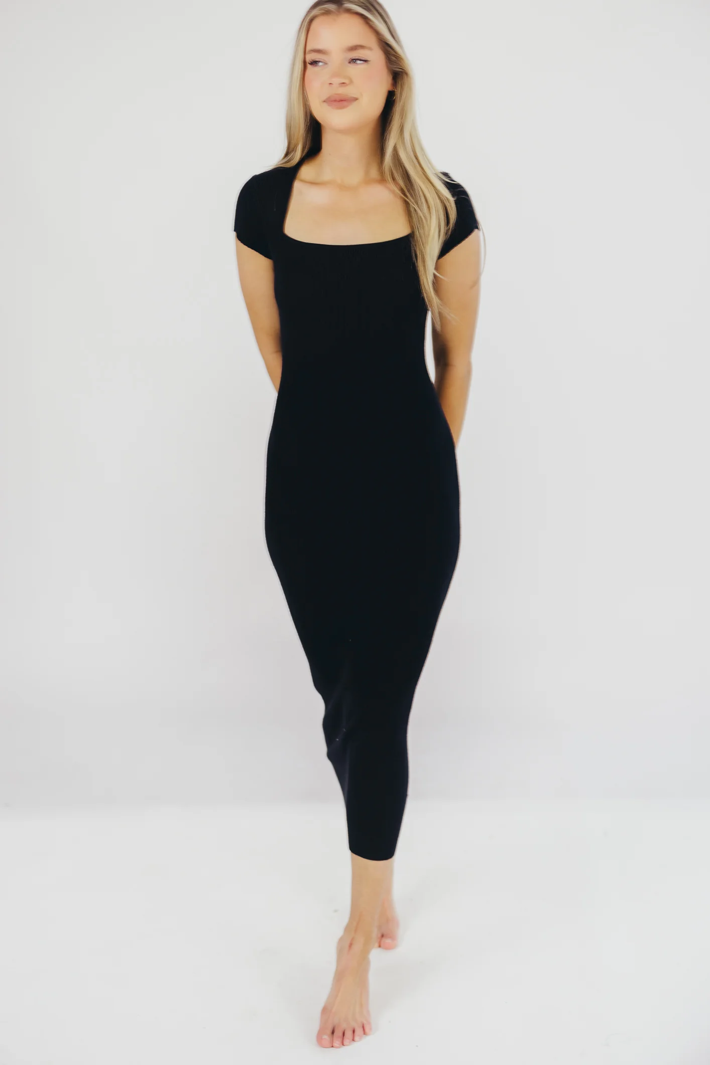 Wren Ribbed Knit Maxi Dress with Square Neckline in Black (XS-XL) - Worth Collective Exclusive - Fashionser