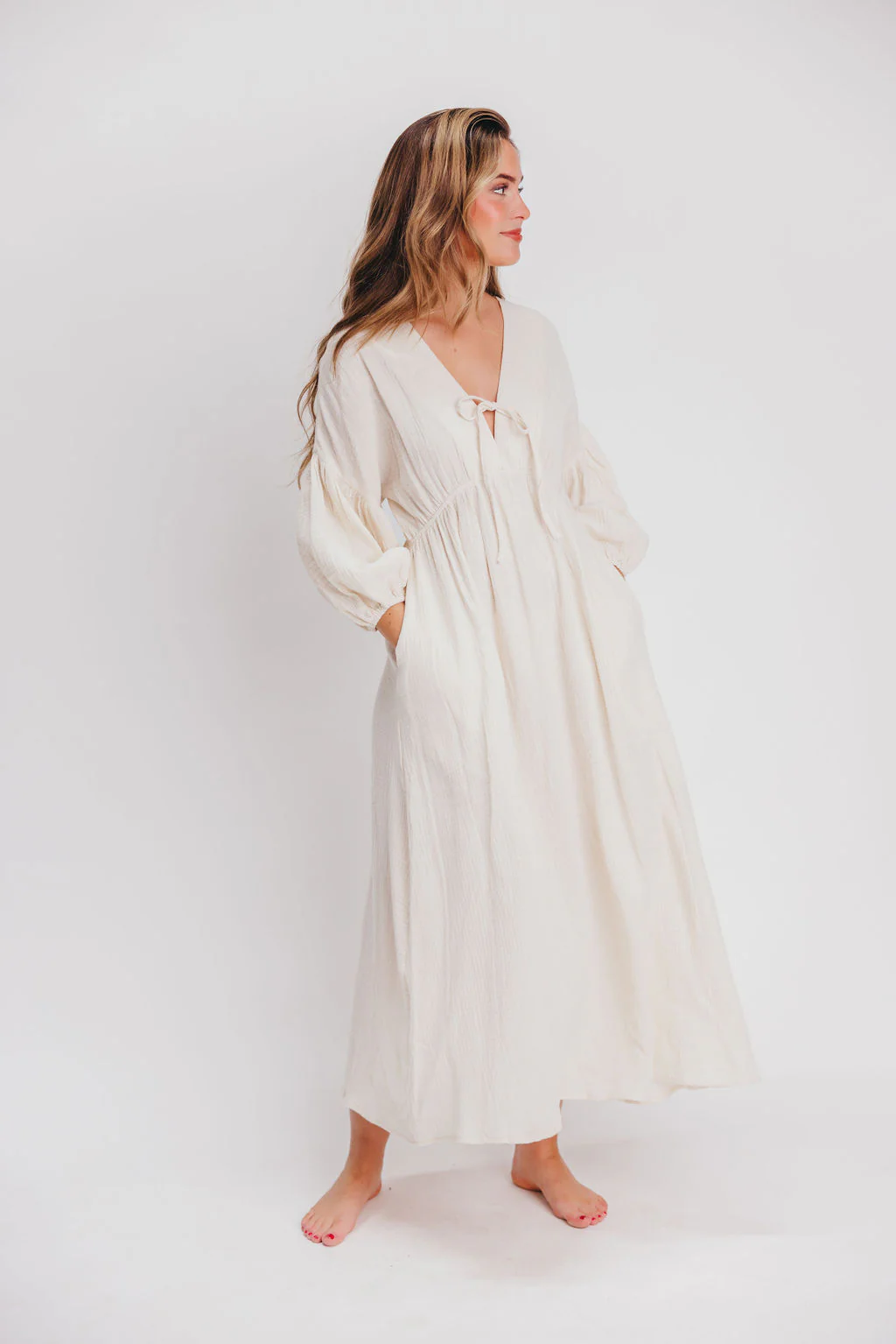 Hunter 100% Cotton Gauze Midi Dress in Soy - Bump Friendly (XS-XL) PRE-ORDER - Fashionser