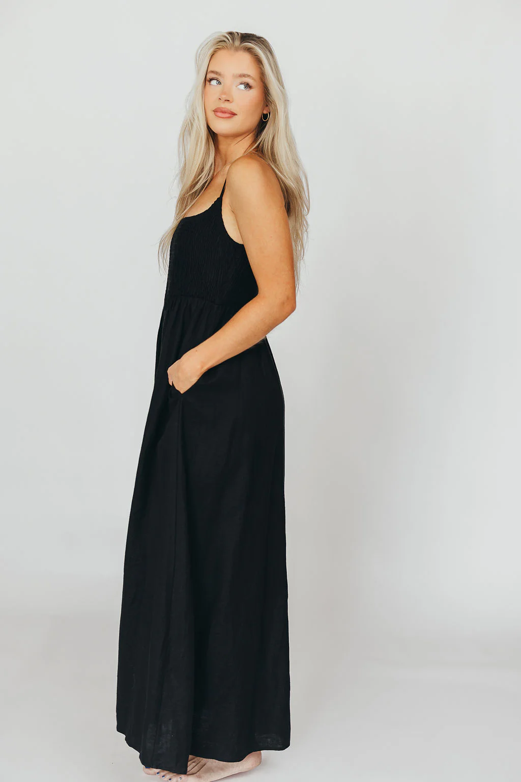 Josefina Smocked Maxi Dress in Black - Bump Friendly - Fashionser
