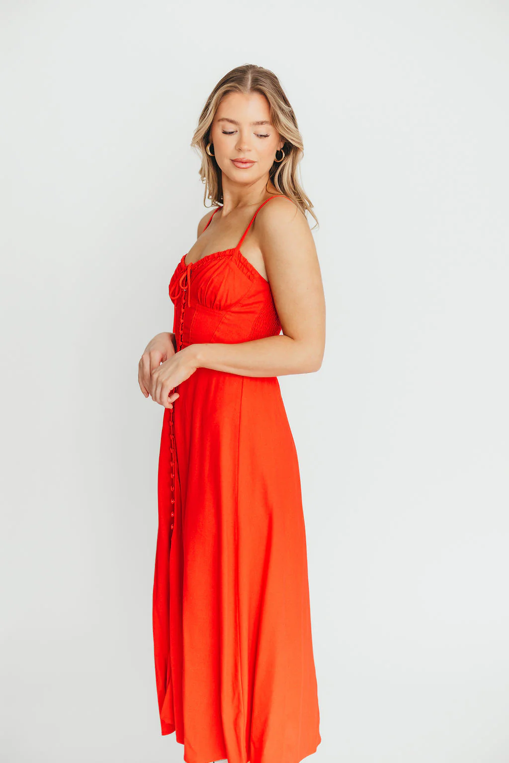 Nevaeh Corset Midi Dress in Red Rouge - Fashionser